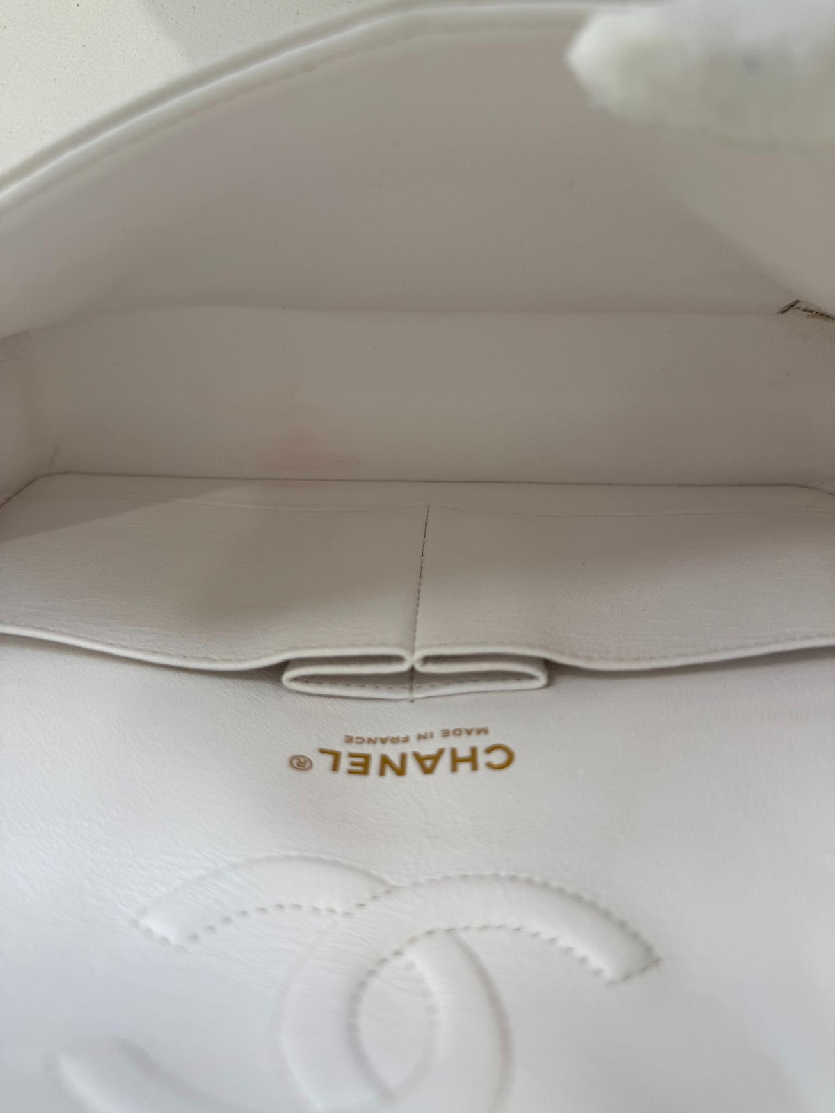 Chanel Classic White Medium Double Flap Caviar Light Gold