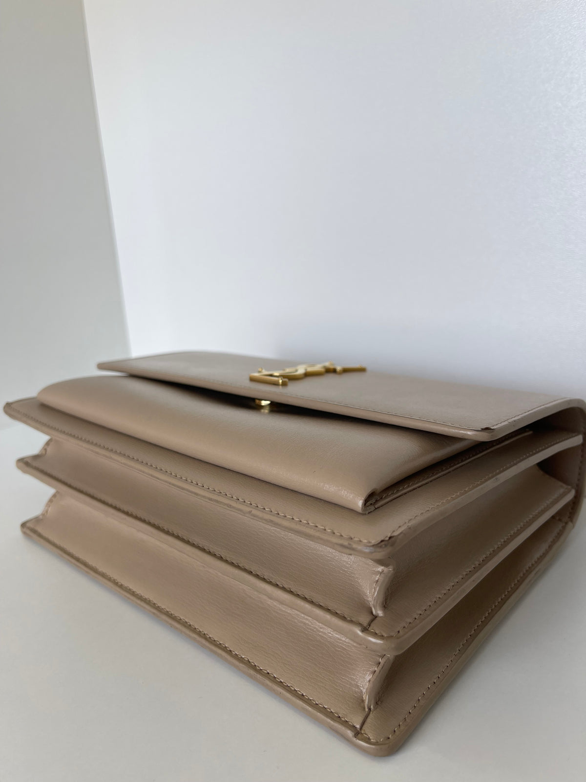 Saint Laurent Calfskin Medium Monogram Sunset Dark Beige
