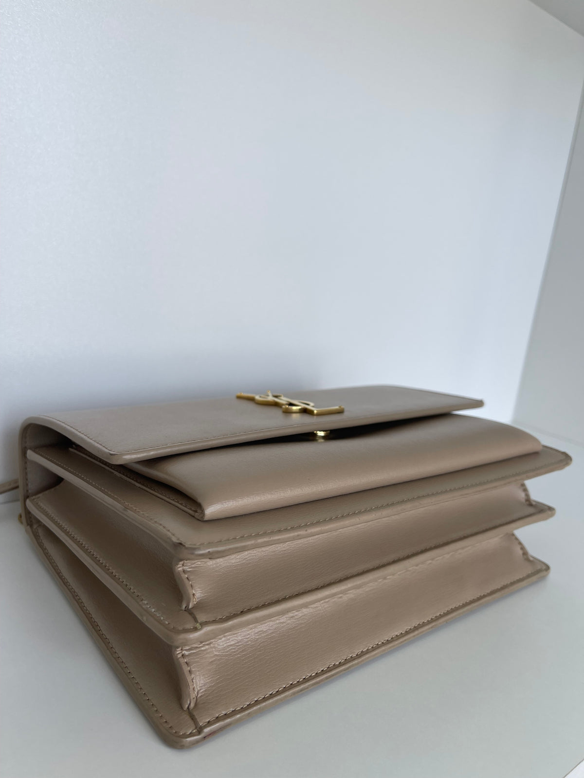 Saint Laurent Calfskin Medium Monogram Sunset Dark Beige