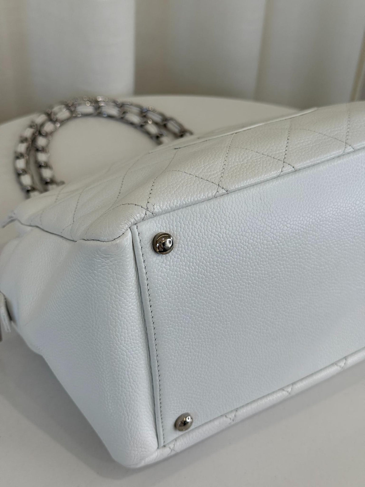 Chanel White Quilted Caviar Leather Petite Timeless Shopping Tote Bag