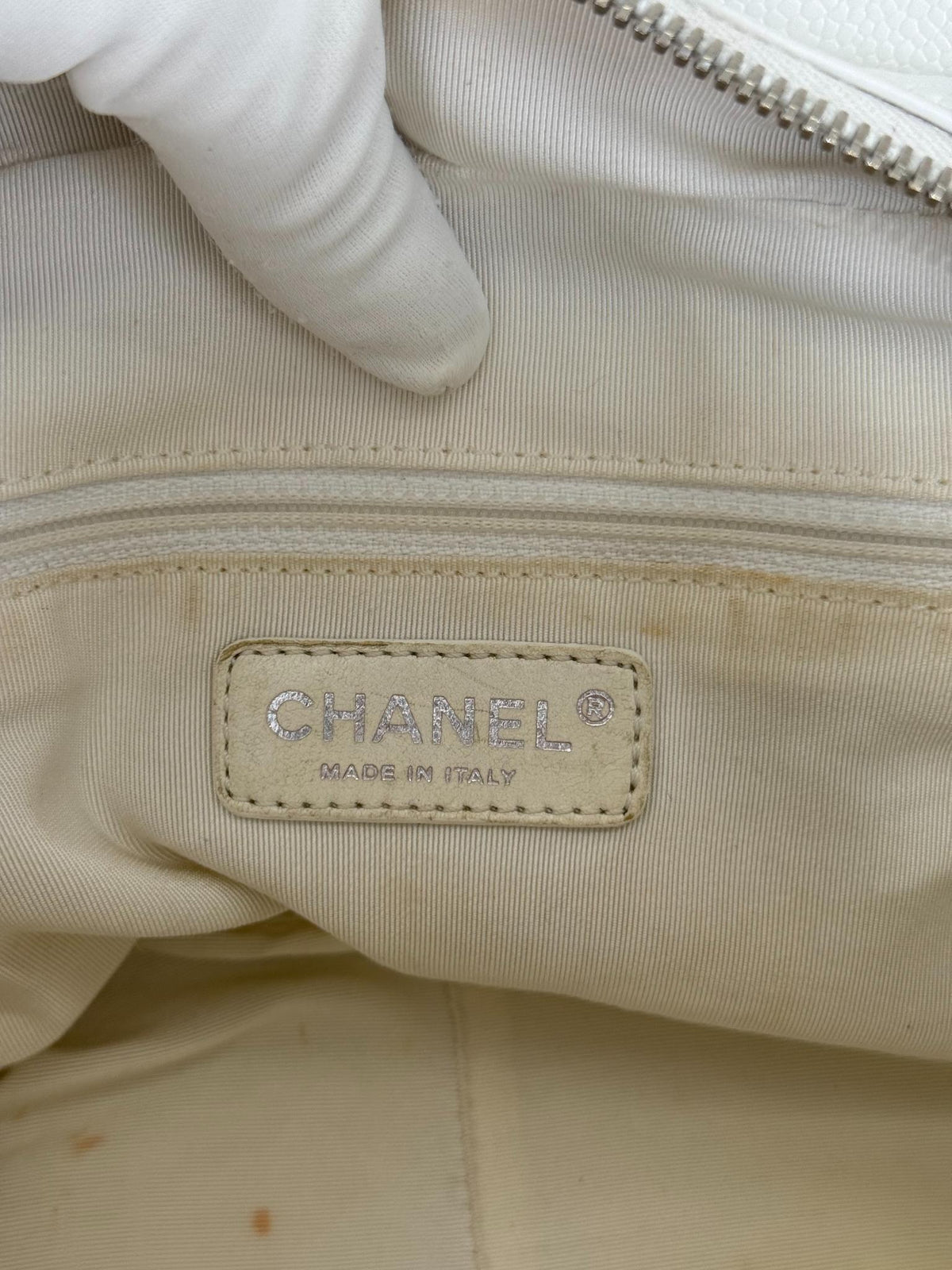 Chanel White Quilted Caviar Leather Petite Timeless Shopping Tote Bag