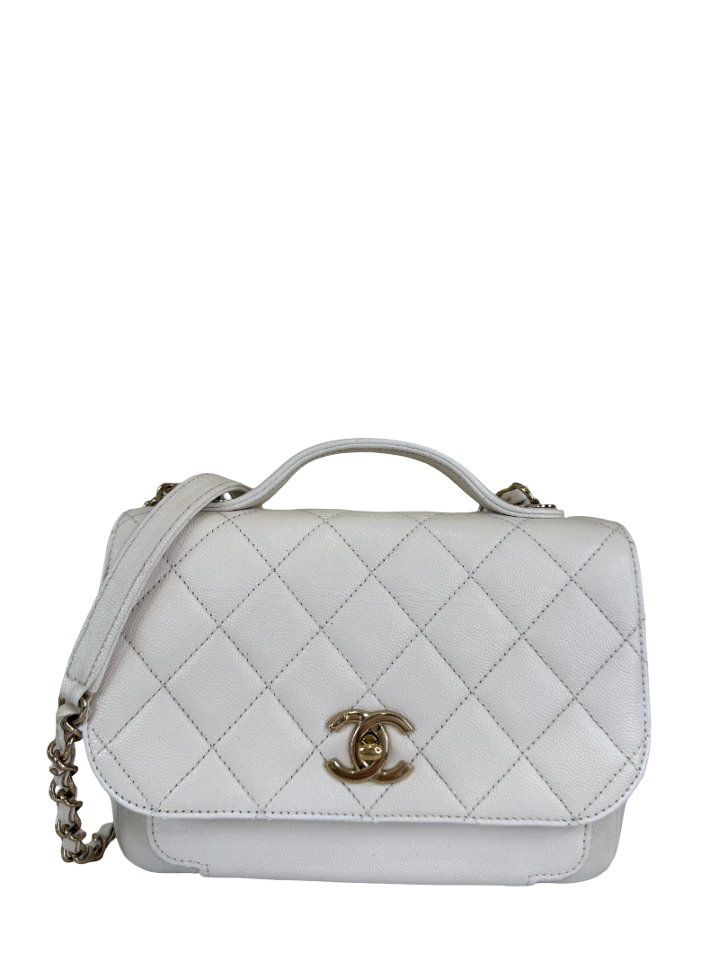 Chanel White Quilted Caviar Medium Business Affinity Flap Bag Pale Gold Hardware