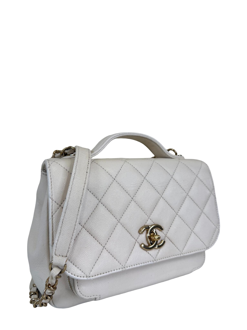 Chanel White Quilted Caviar Medium Business Affinity Flap Bag Pale Gold Hardware