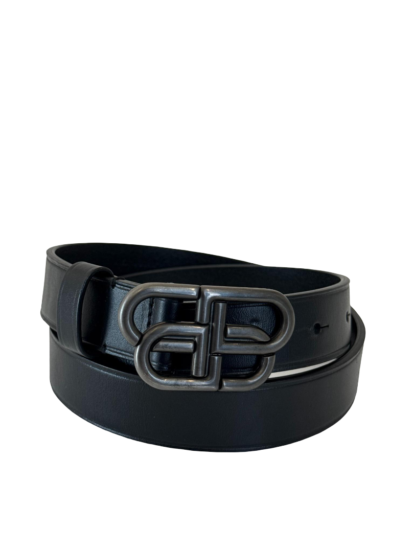 Balenciaga BB Black Calfskin Leather Thin Belt