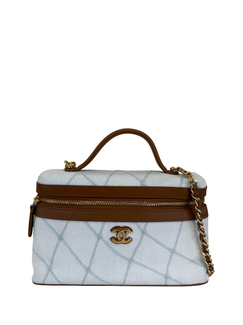 Chanel Coco Beach Washed Denim Calfskin Quilted Vanity Top Handle