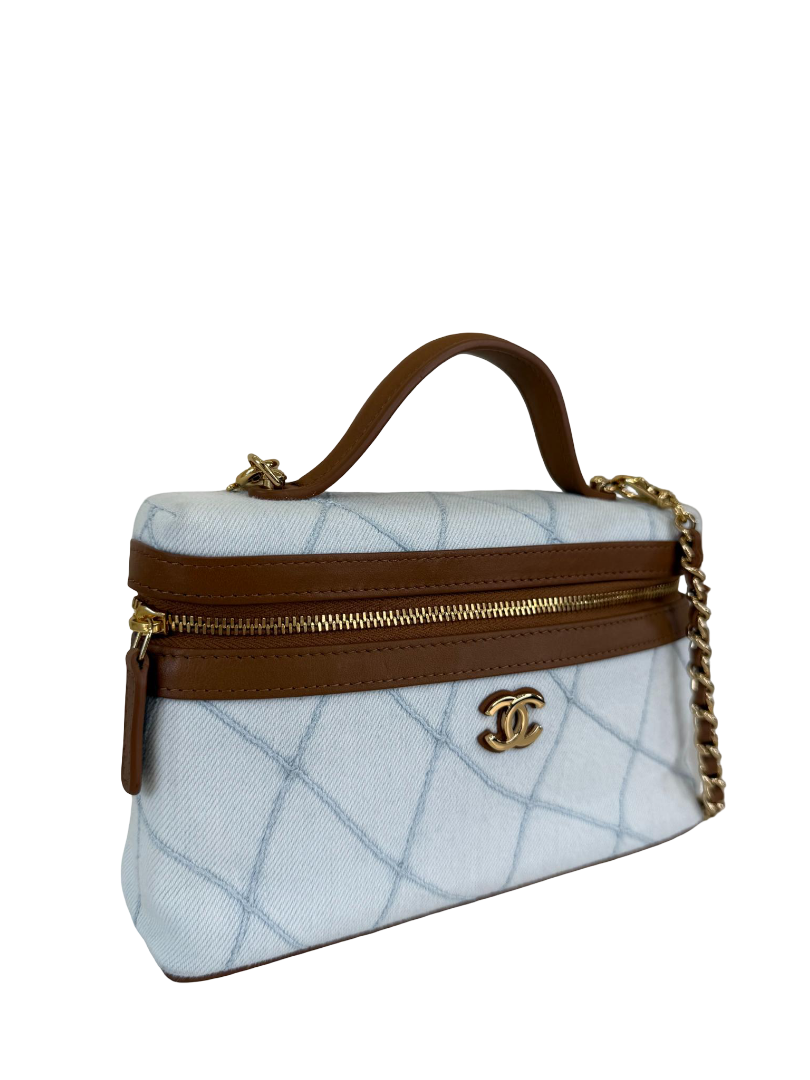 Chanel Coco Beach Washed Denim Calfskin Quilted Vanity Top Handle