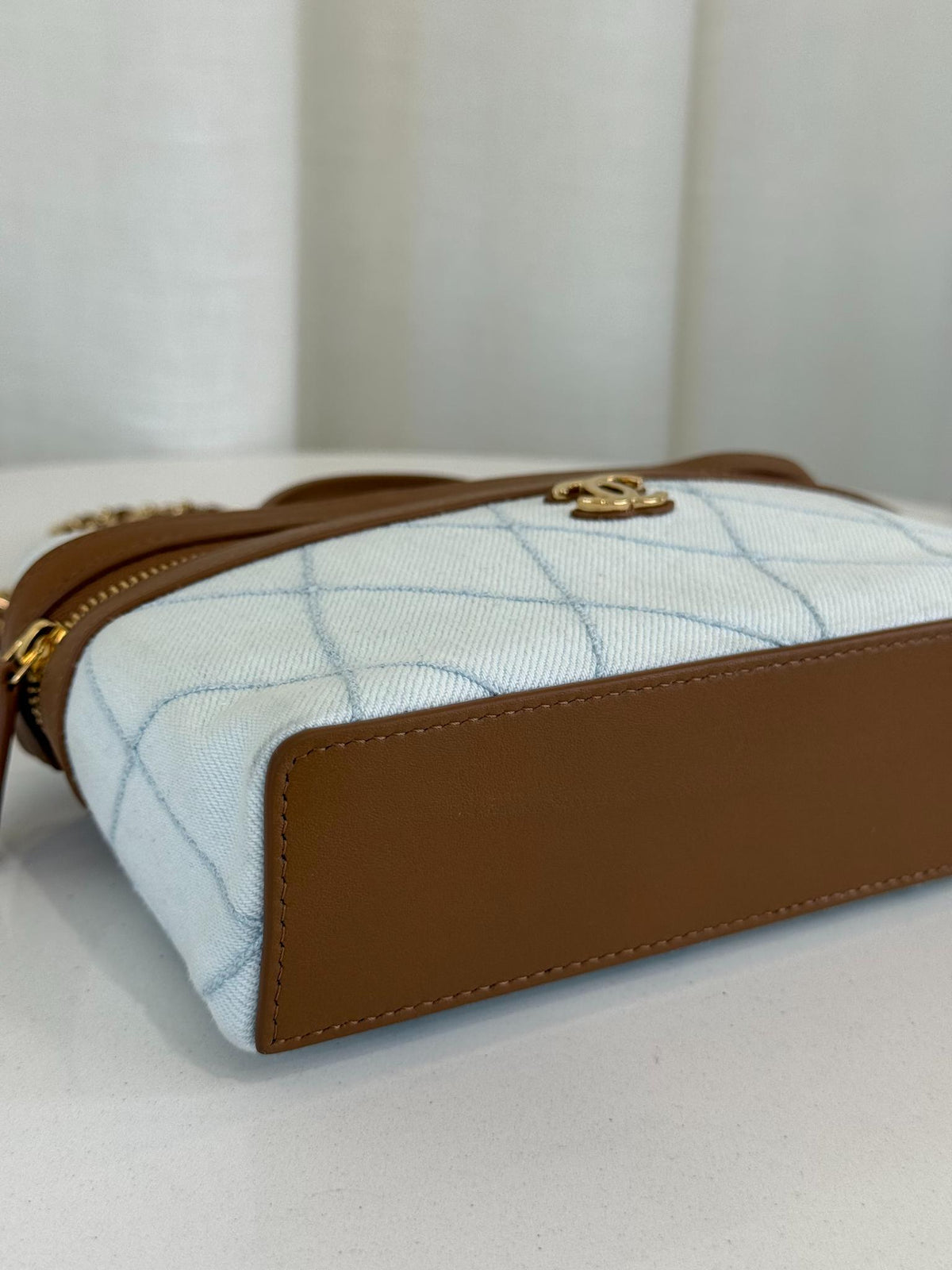 Chanel Coco Beach Washed Denim Calfskin Quilted Vanity Top Handle