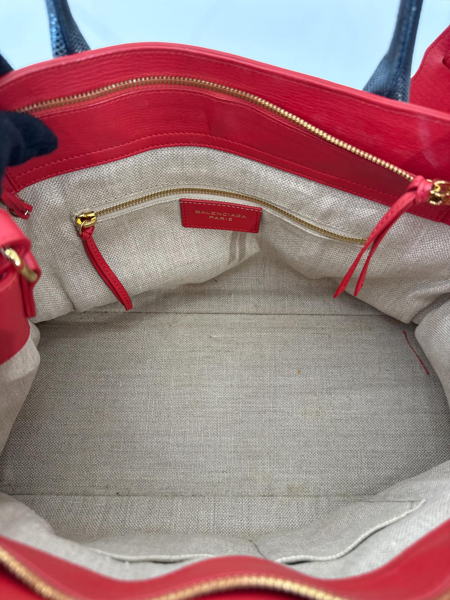 Balenciaga Red Smooth Calfskin Leather and Snake Padlock Work S Tote Bag