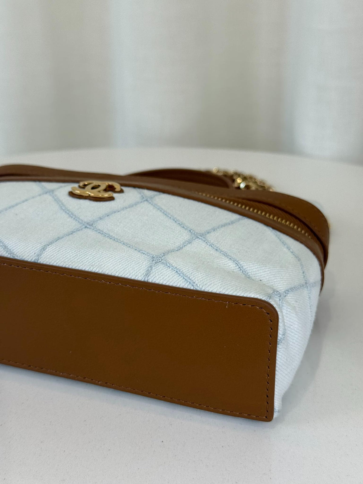 Chanel Coco Beach Washed Denim Calfskin Quilted Vanity Top Handle