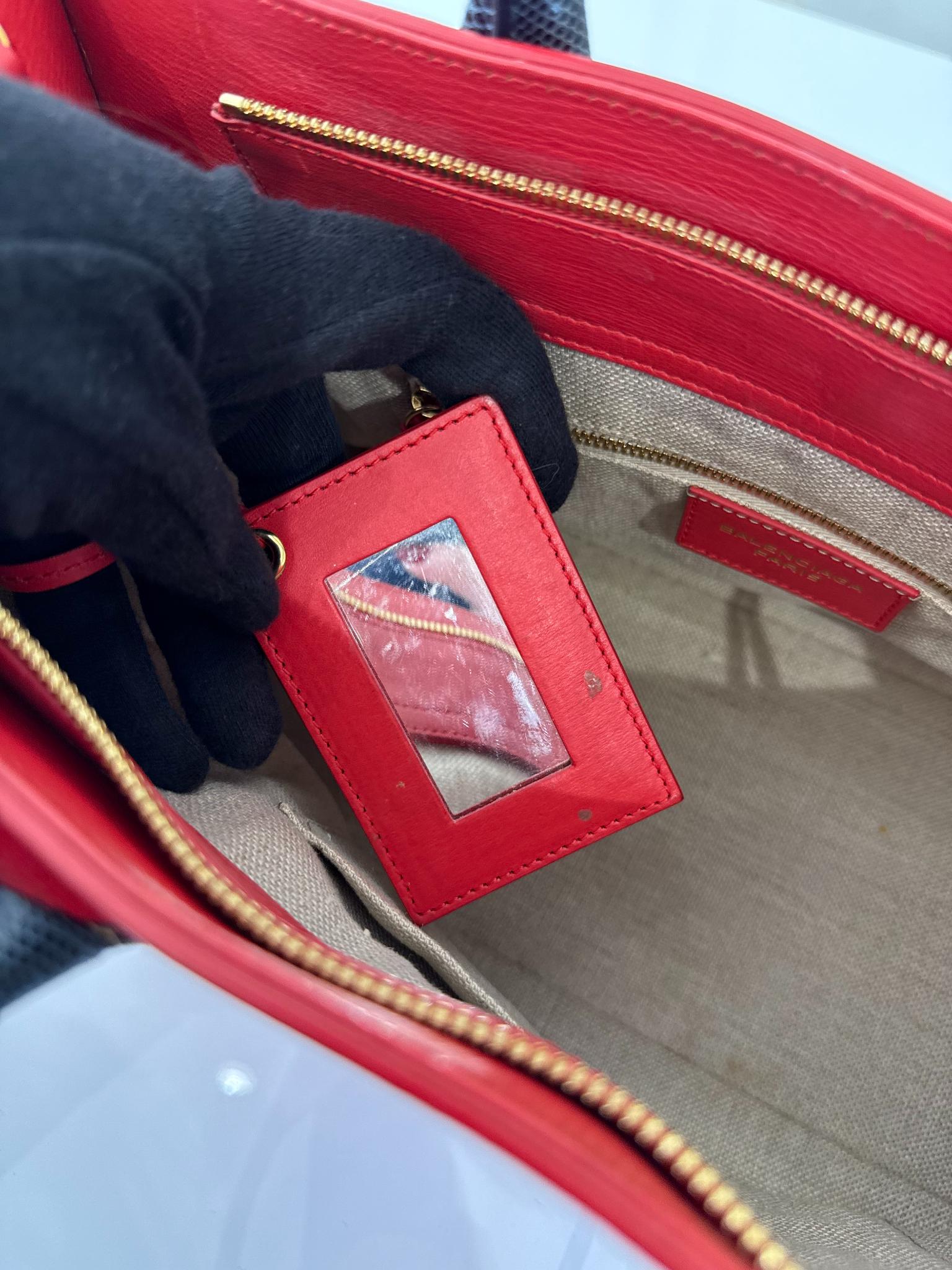 Balenciaga Red Smooth Calfskin Leather and Snake Padlock Work S Tote Bag