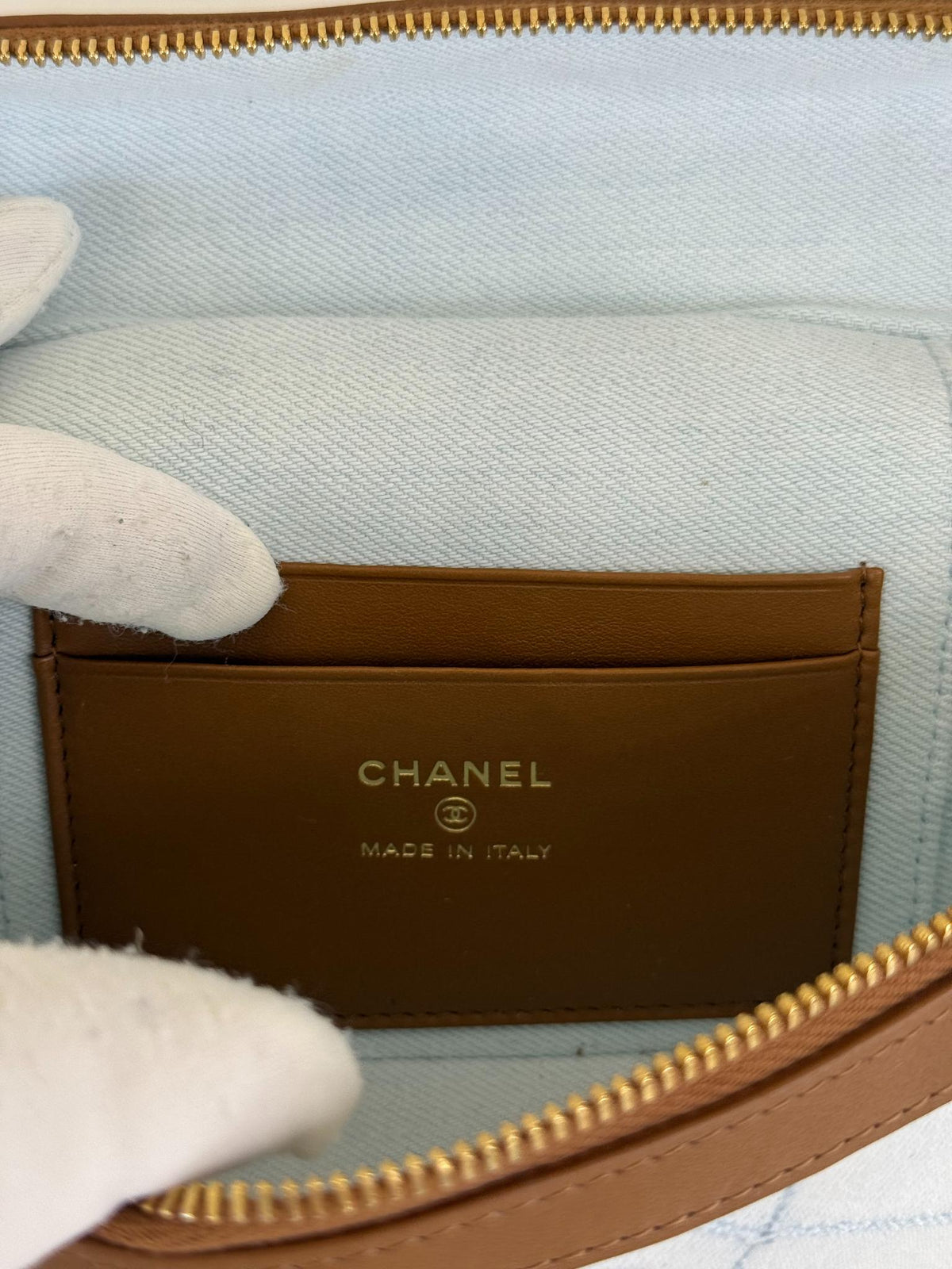Chanel Coco Beach Washed Denim Calfskin Quilted Vanity Top Handle