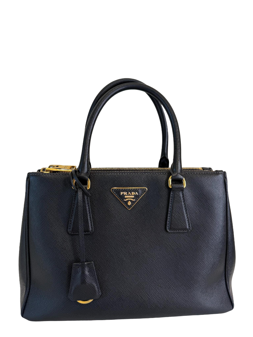 Prada Galleria Black Saffiano Galleria Double Zip Tote Bag