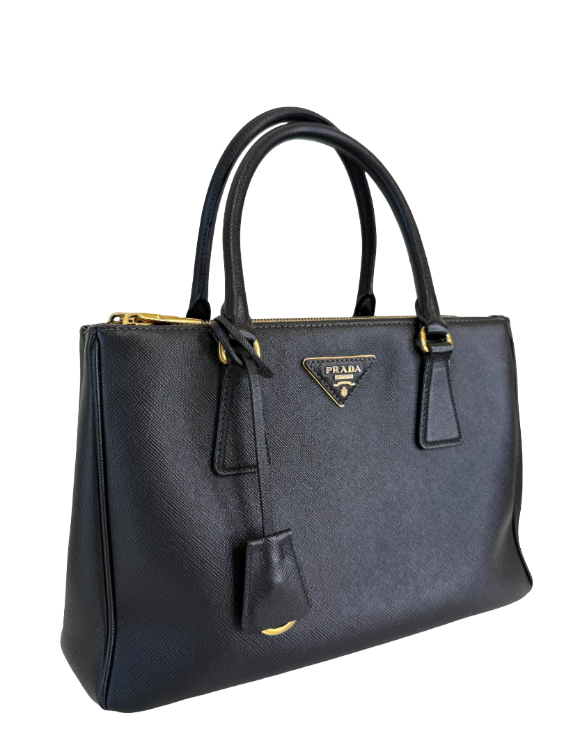 Prada Galleria Black Saffiano Galleria Double Zip Tote Bag