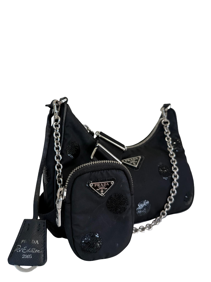 Prada Nylon Sequin Embellished Polka Dot Re-Edition 2005 Multi-Pochette