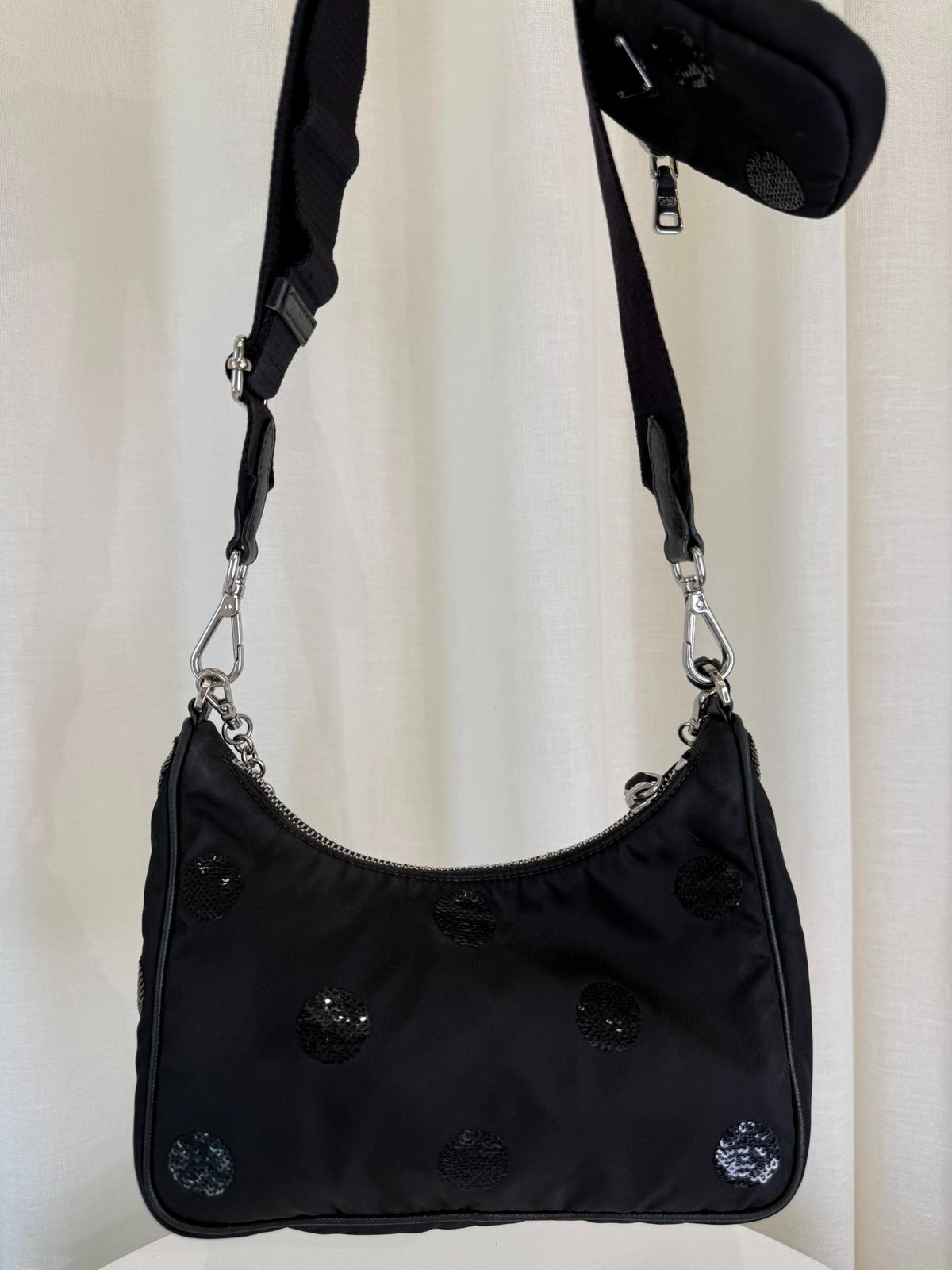 Prada Nylon Sequin Embellished Polka Dot Re-Edition 2005 Multi-Pochette