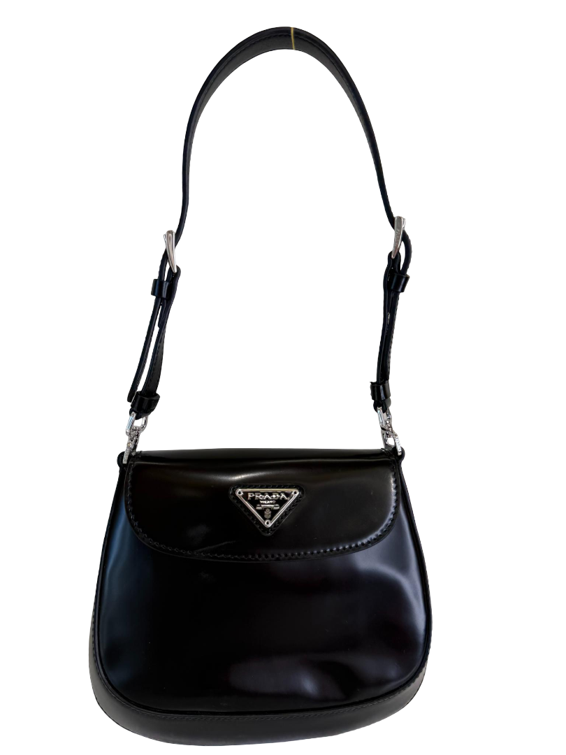 Prada Mini Cleo Black Spazzolato Leather Shoulder Bag