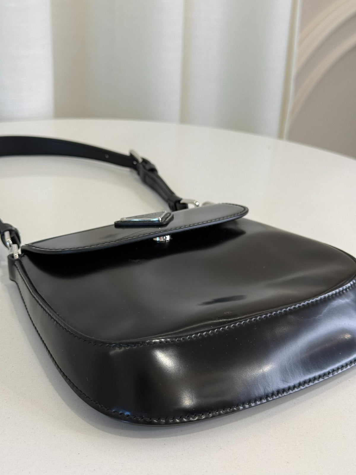 Prada Mini Cleo Black Spazzolato Leather Shoulder Bag