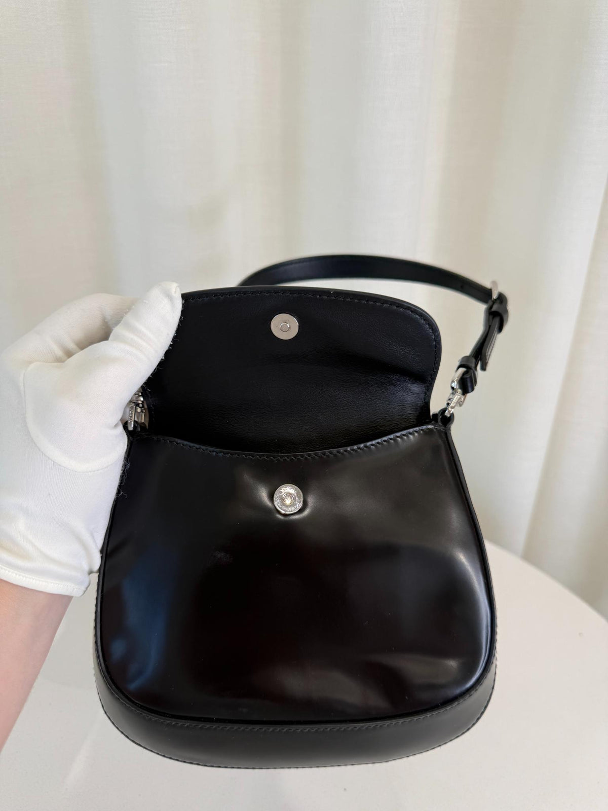 Prada Mini Cleo Black Spazzolato Leather Shoulder Bag