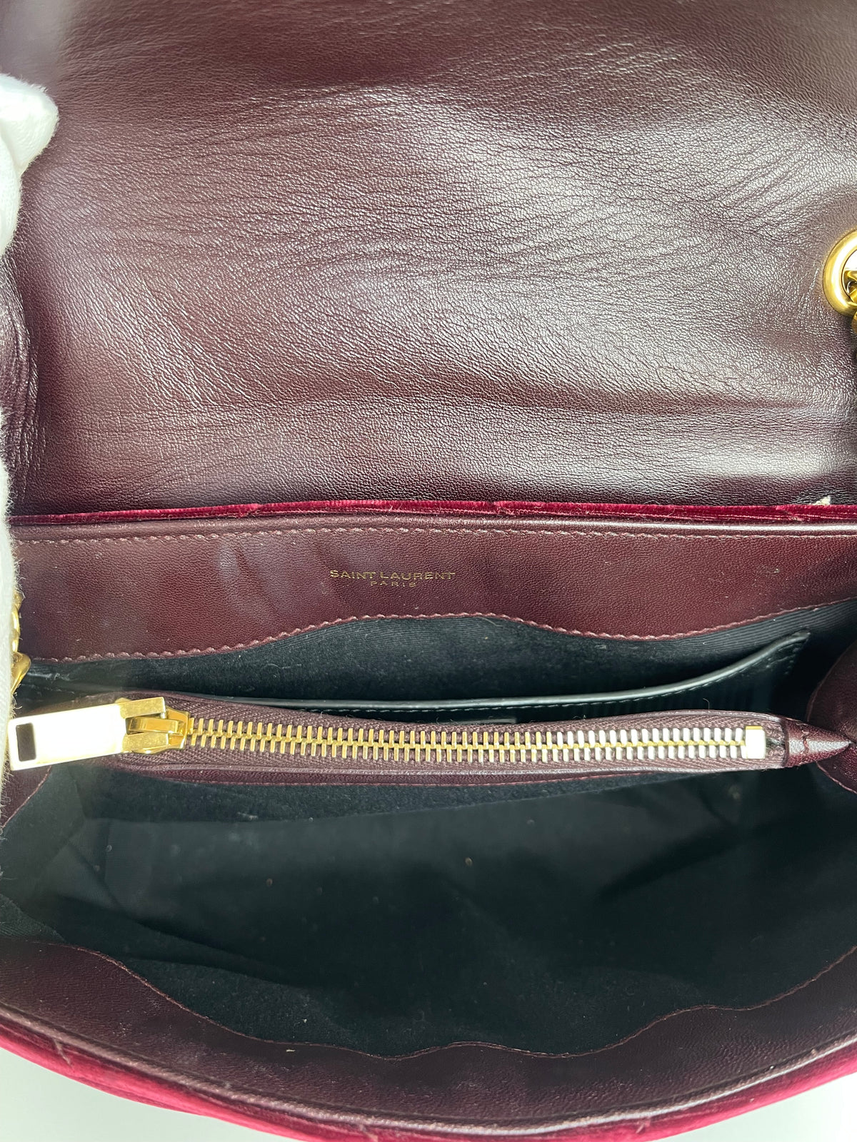 Saint Laurent Velvet Y Quilted Monogram Small Loulou Chain Satchel Burgundy