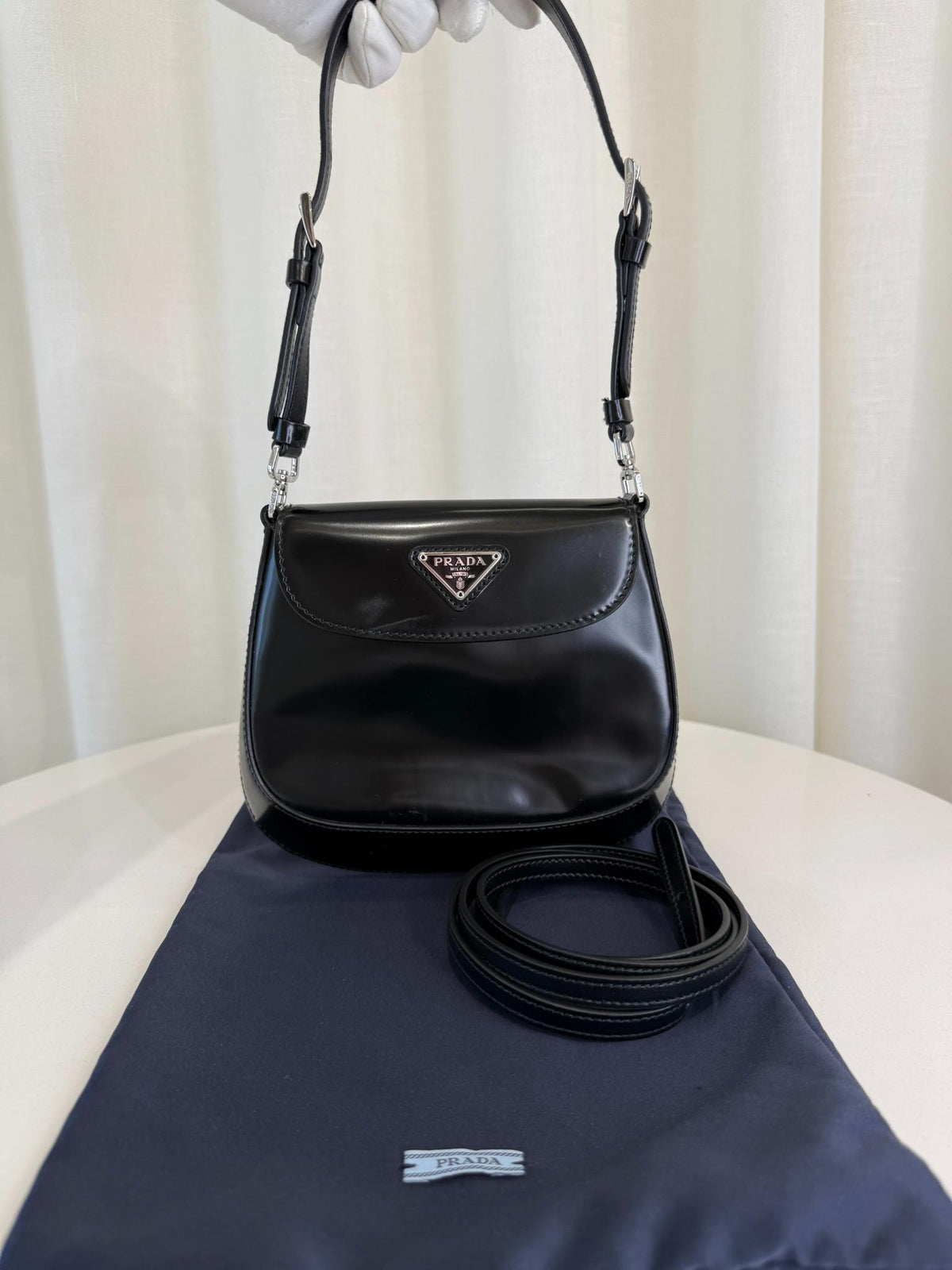 Prada Mini Cleo Black Spazzolato Leather Shoulder Bag