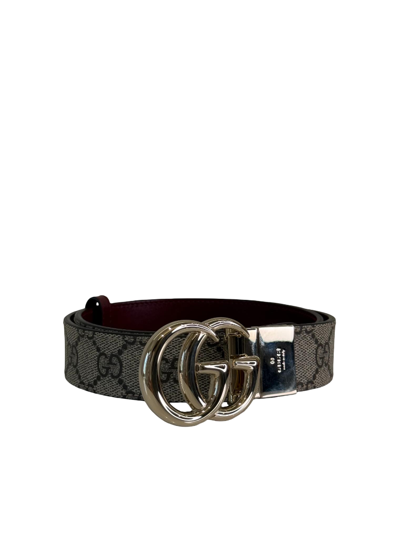 Gucci GG Supreme Monogram Reversible Belt Burgundy Leather
