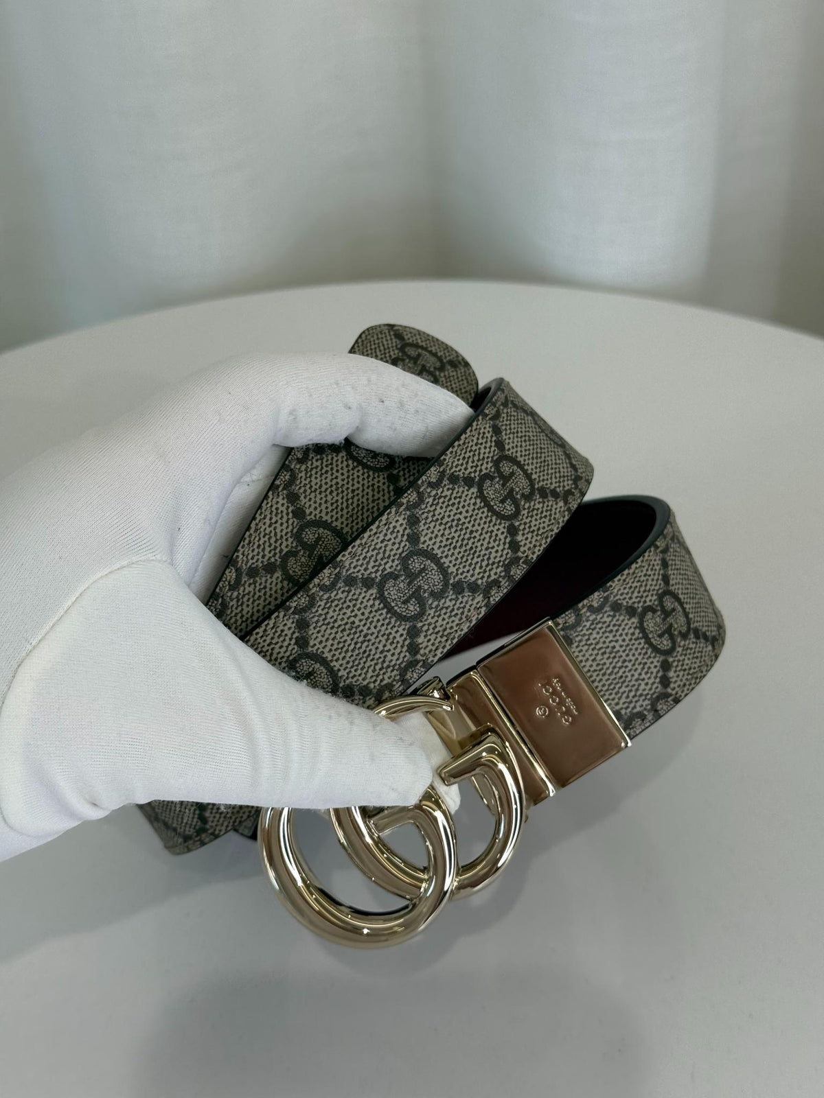 Gucci GG Supreme Monogram Reversible Belt Burgundy Leather