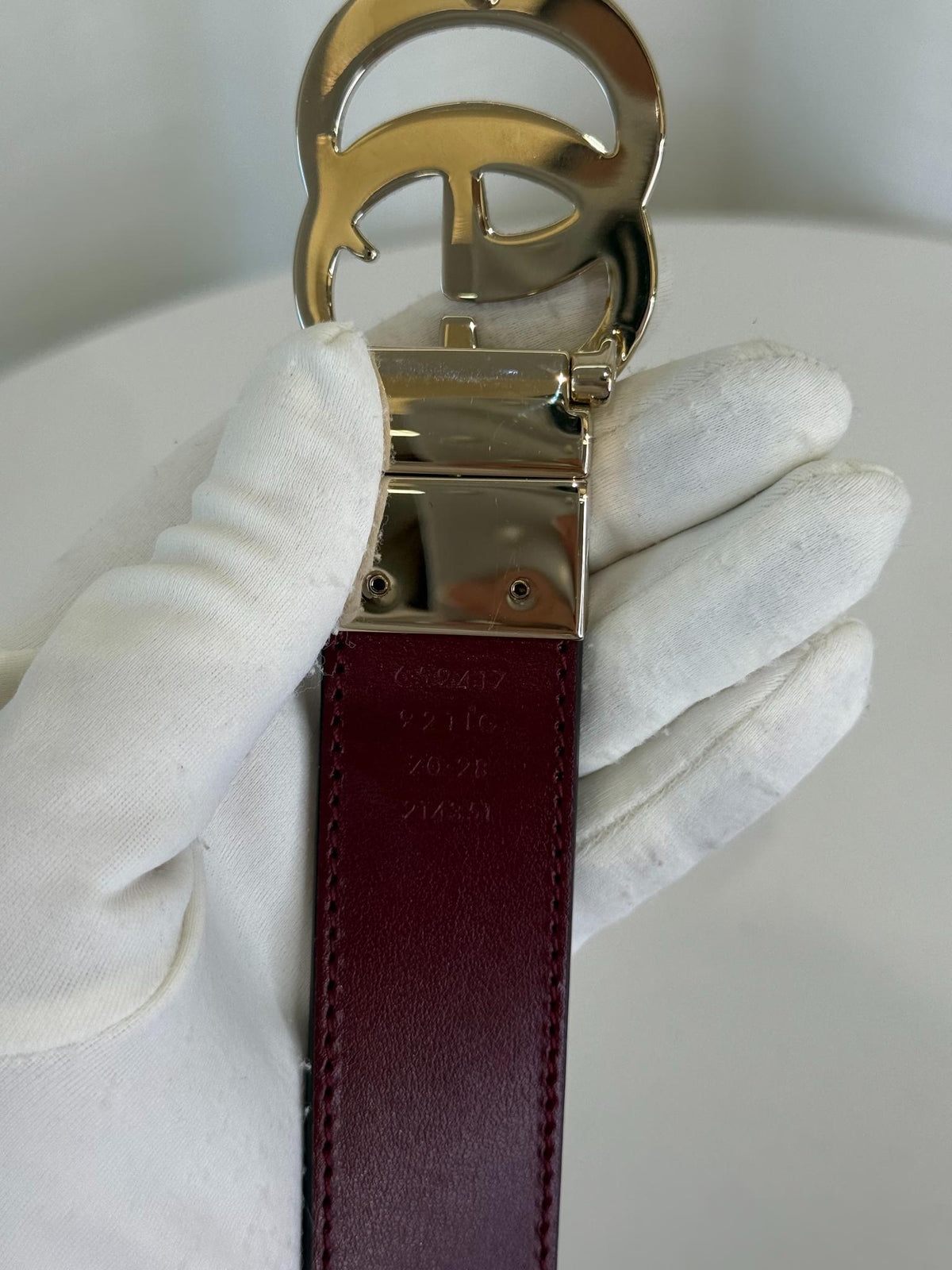 Gucci GG Supreme Monogram Reversible Belt Burgundy Leather