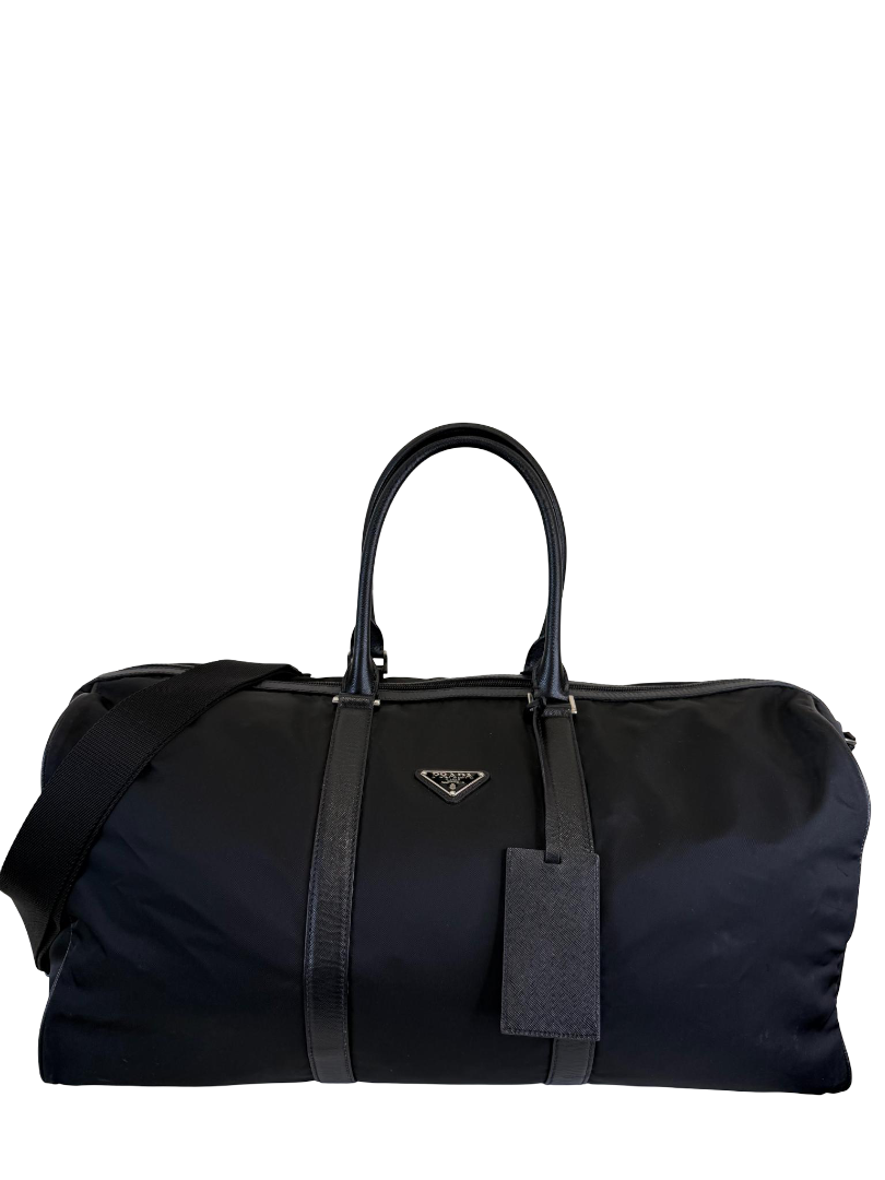 Prada Black Nylon and Saffiano Leather Travel Bag