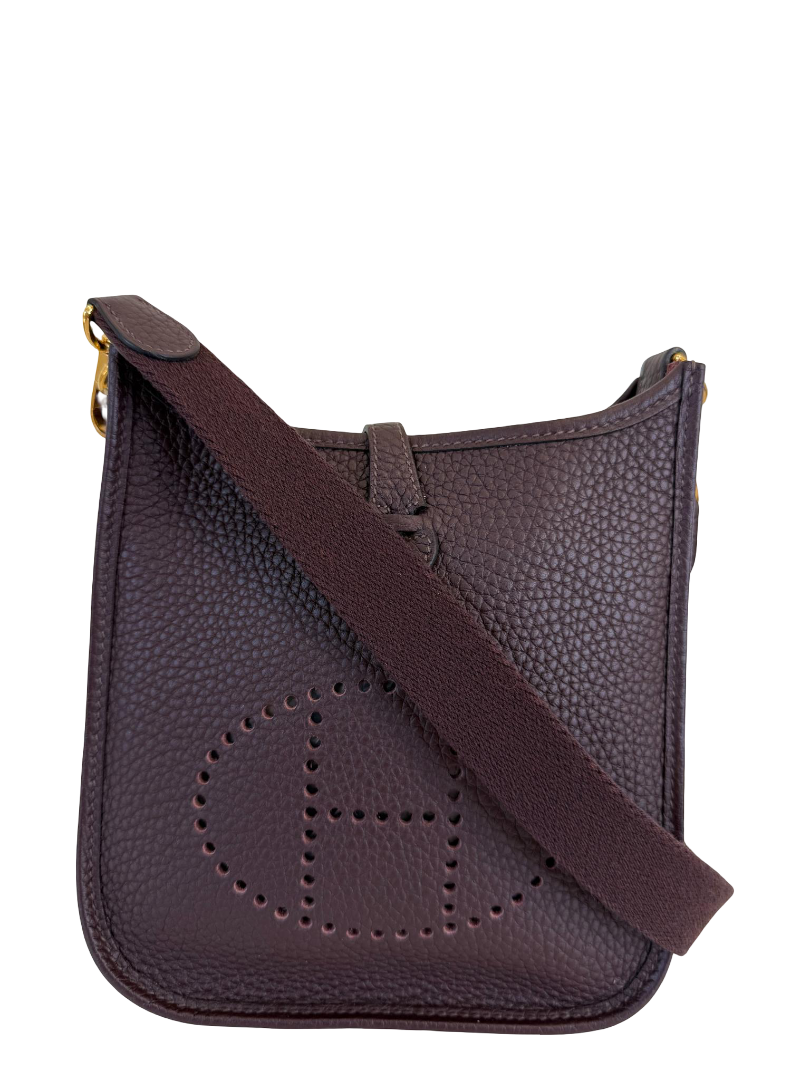 Hermès Bordeaux Clemence Mini Evelyne TPM Gold Hardware