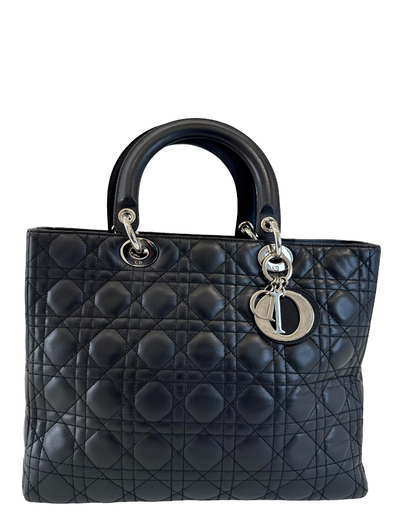 Christian Dior Large Lady Dior Black Cannage Lambskin Handbag