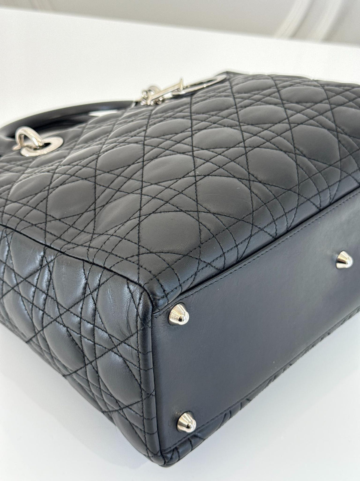 Christian Dior Large Lady Dior Black Cannage Lambskin Handbag