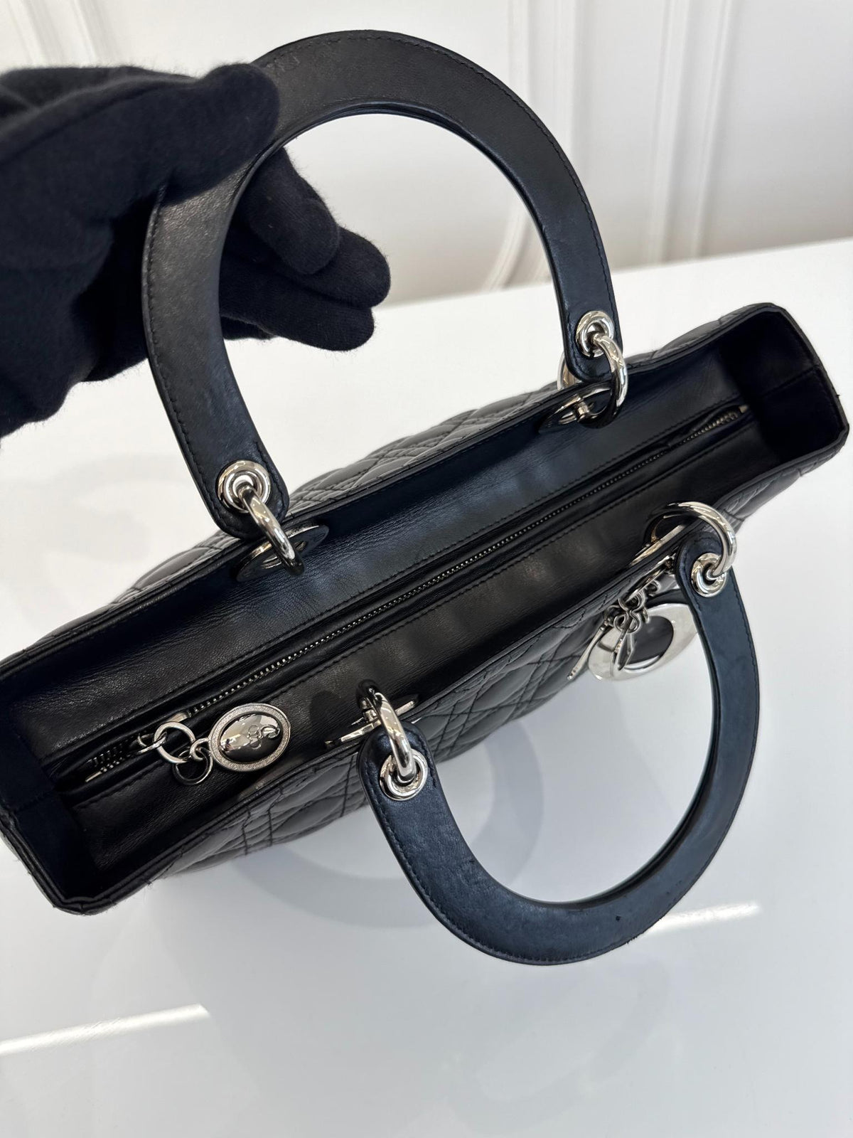 Christian Dior Large Lady Dior Black Cannage Lambskin Handbag