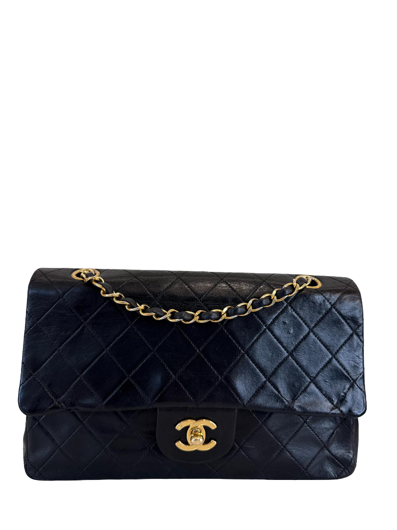 Chanel Vintage Medium Classic Double Flap Black Lambskin Gold Plated Hardware