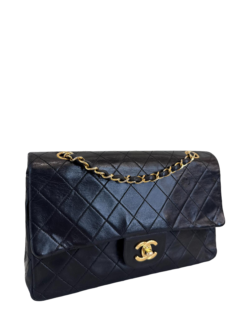 Chanel Vintage Medium Classic Double Flap Black Lambskin Gold Plated Hardware