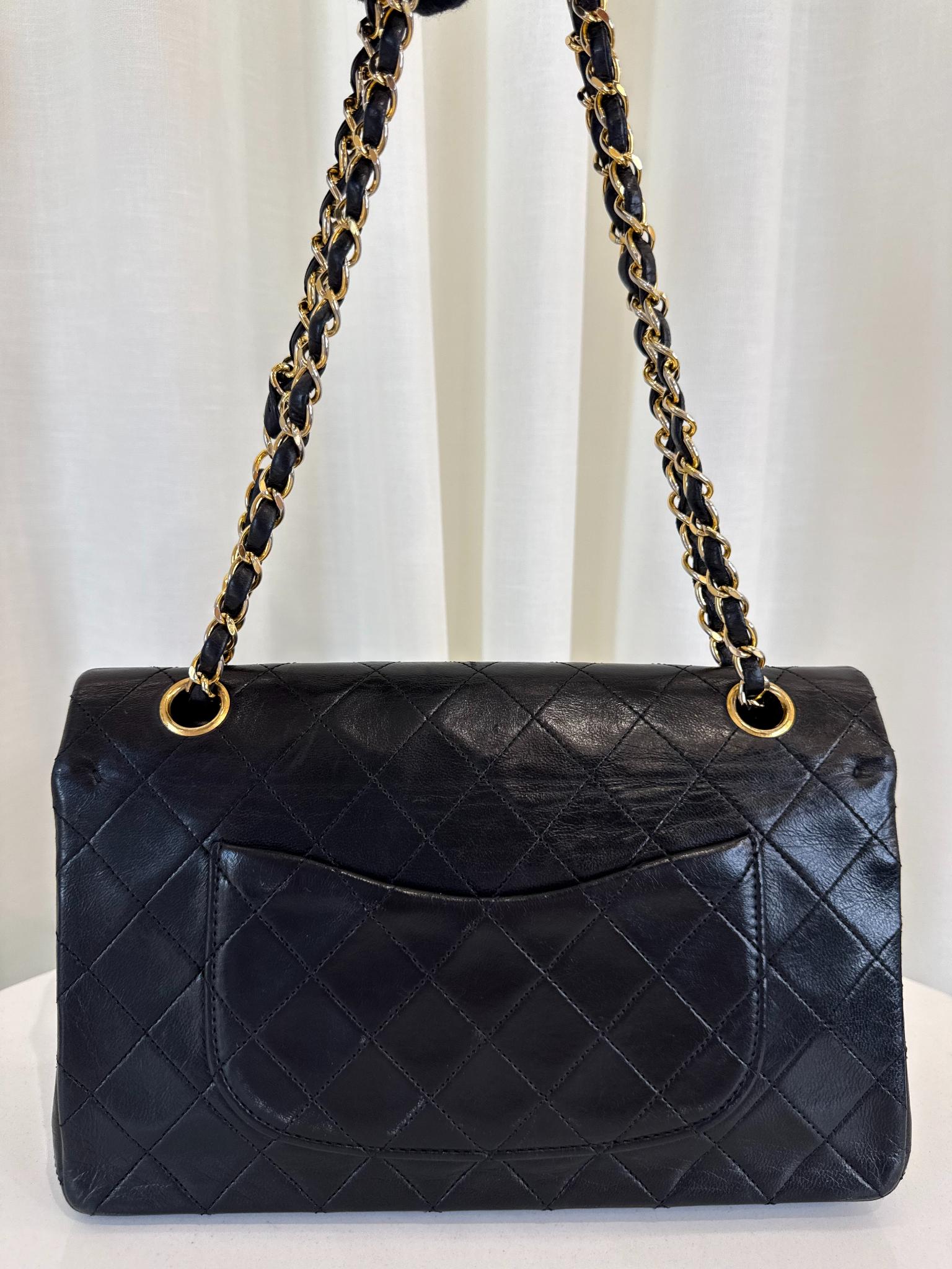 Chanel Vintage Medium Classic Double Flap Black Lambskin Gold Plated Hardware