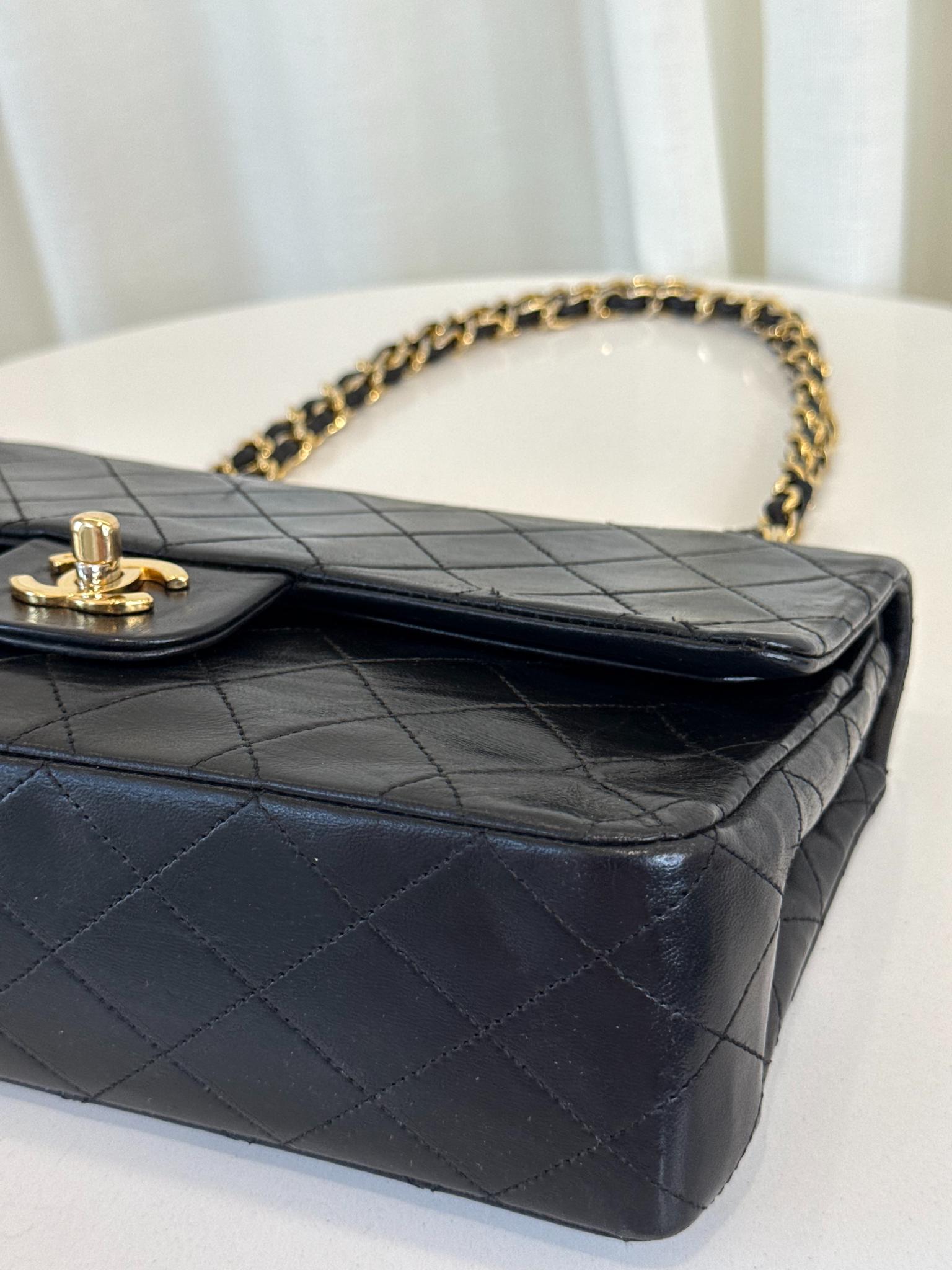 Chanel Vintage Medium Classic Double Flap Black Lambskin Gold Plated Hardware