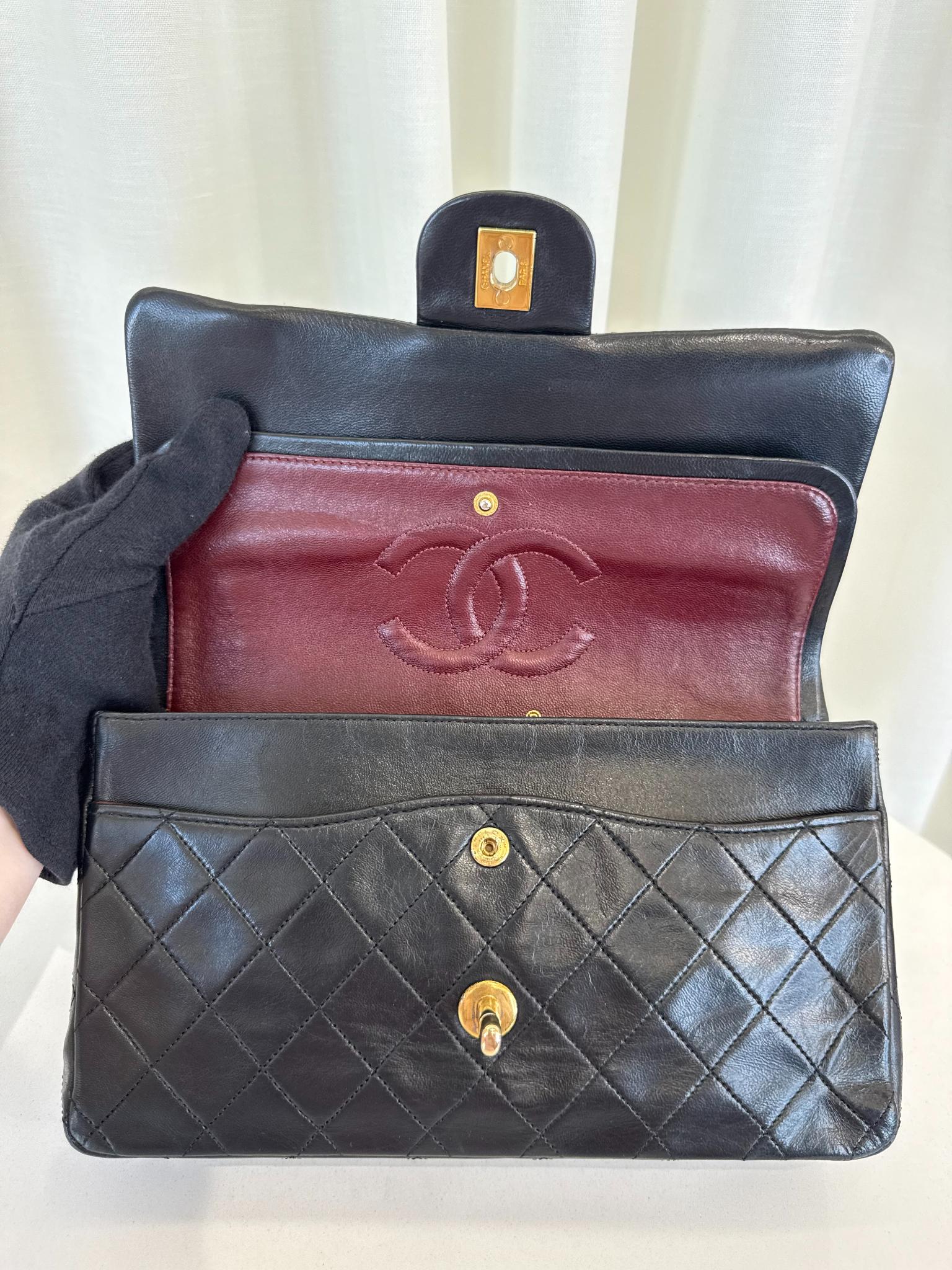 Chanel Vintage Medium Classic Double Flap Black Lambskin Gold Plated Hardware