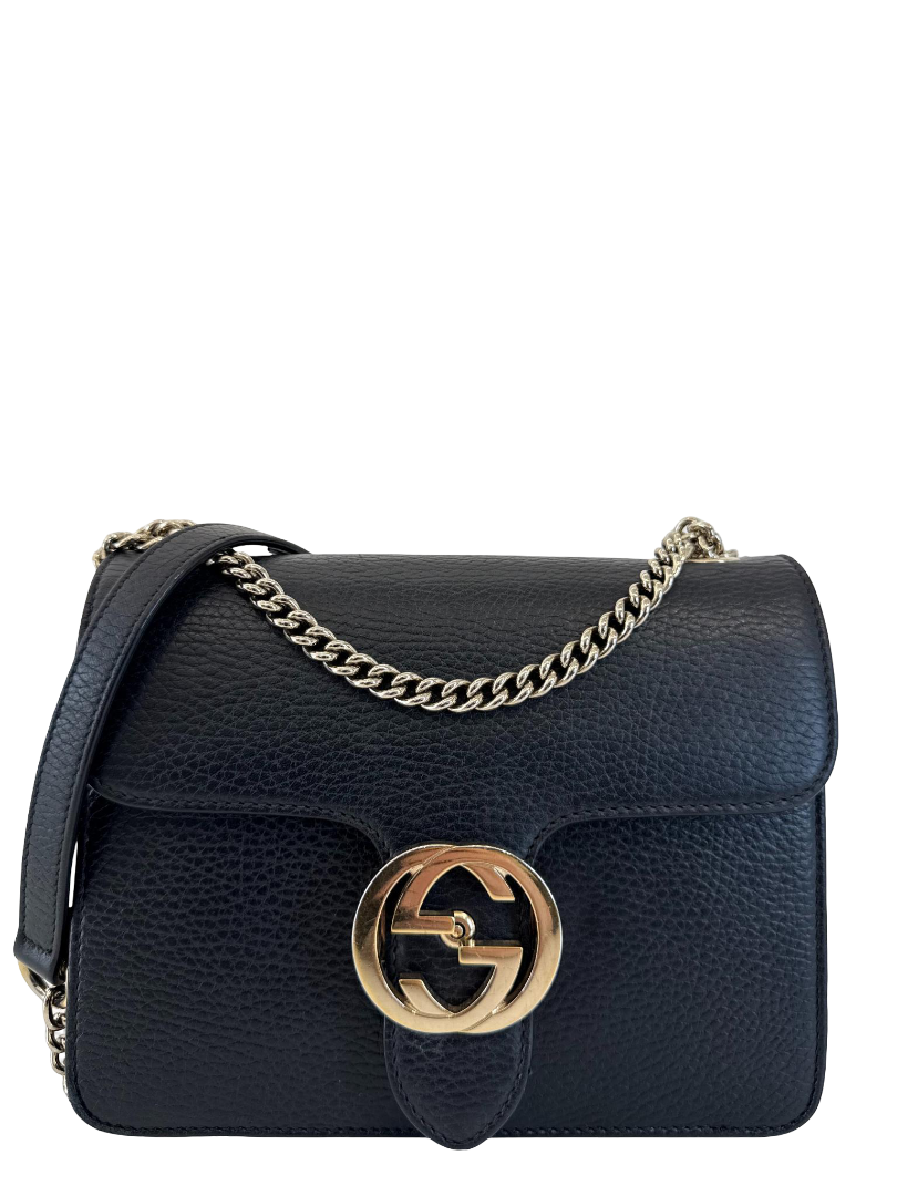 Gucci Dollar Calfskin Small Interlocking G Shoulder Bag Black