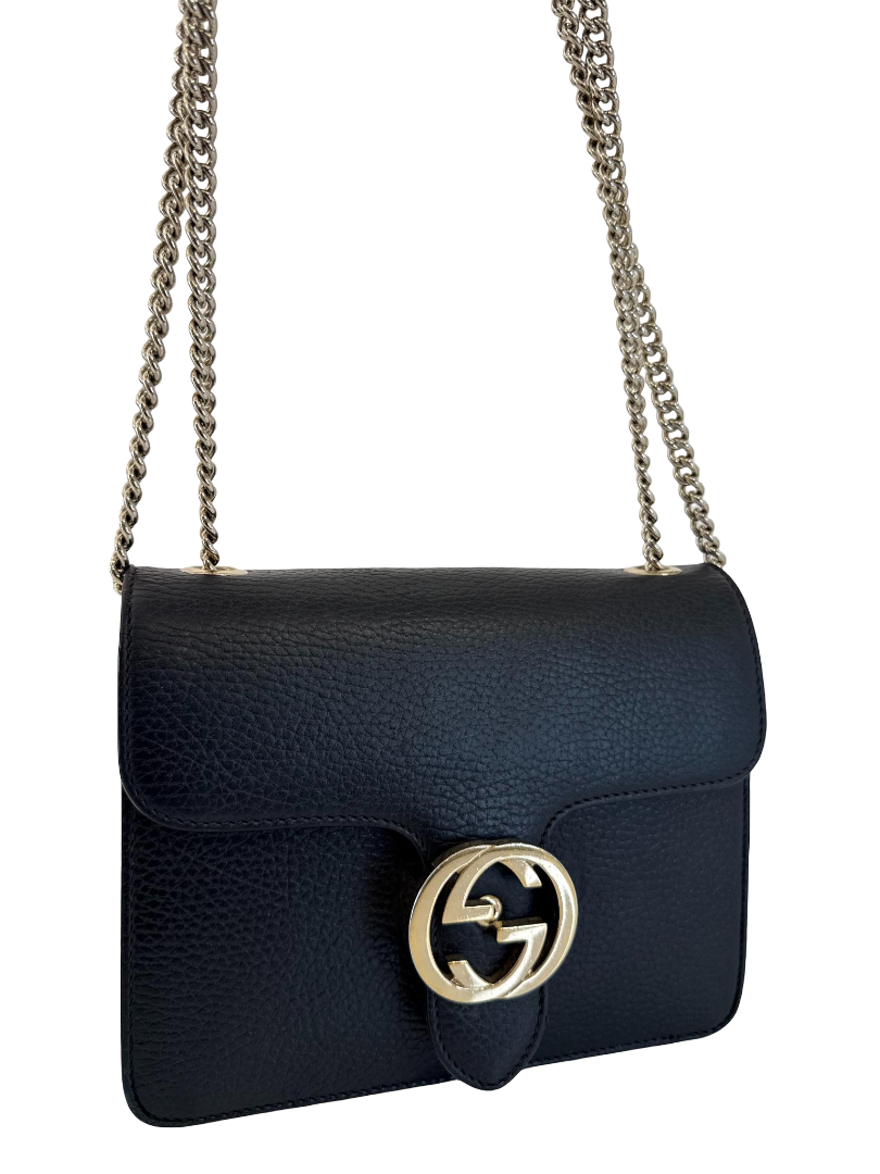 Gucci Dollar Calfskin Small Interlocking G Shoulder Bag Black