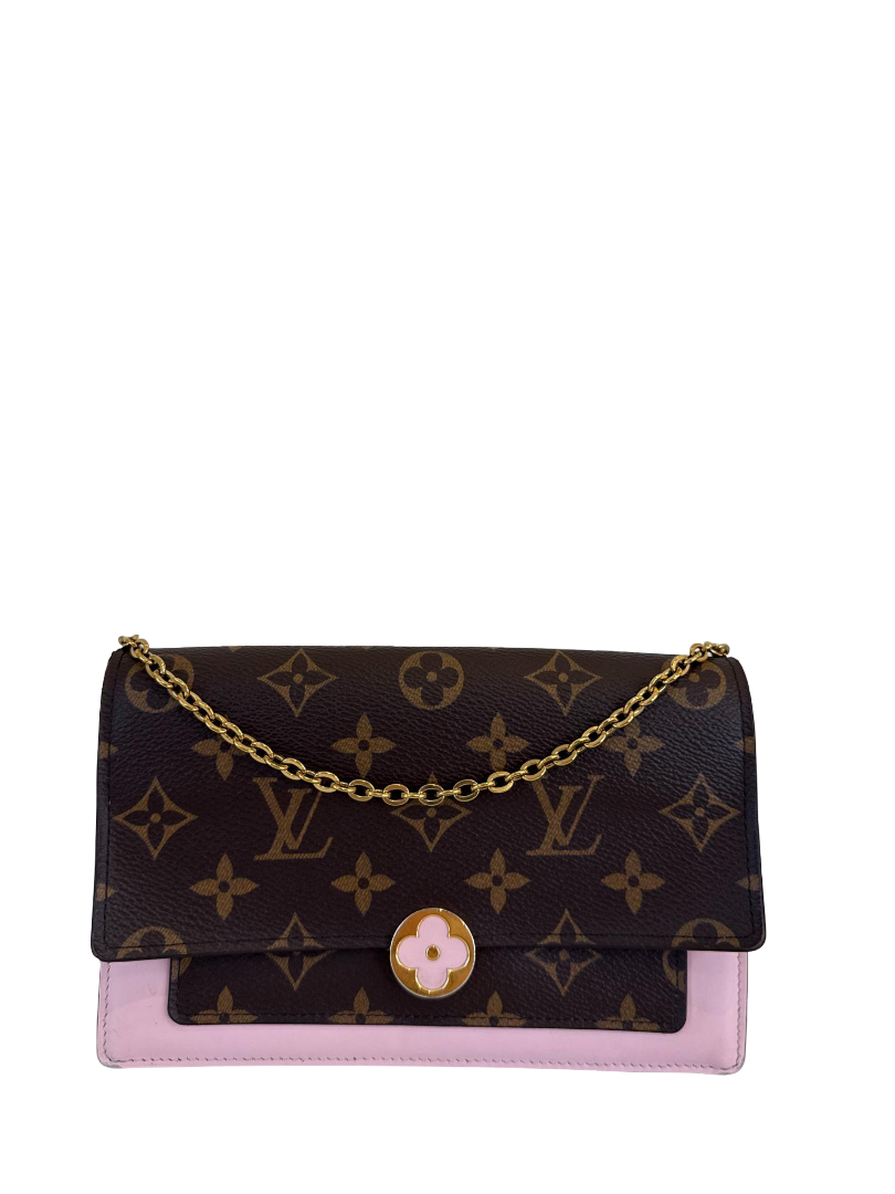 Louis Vuitton Flore Monogram Canvas/Rose Ballerine Wallet on Chain