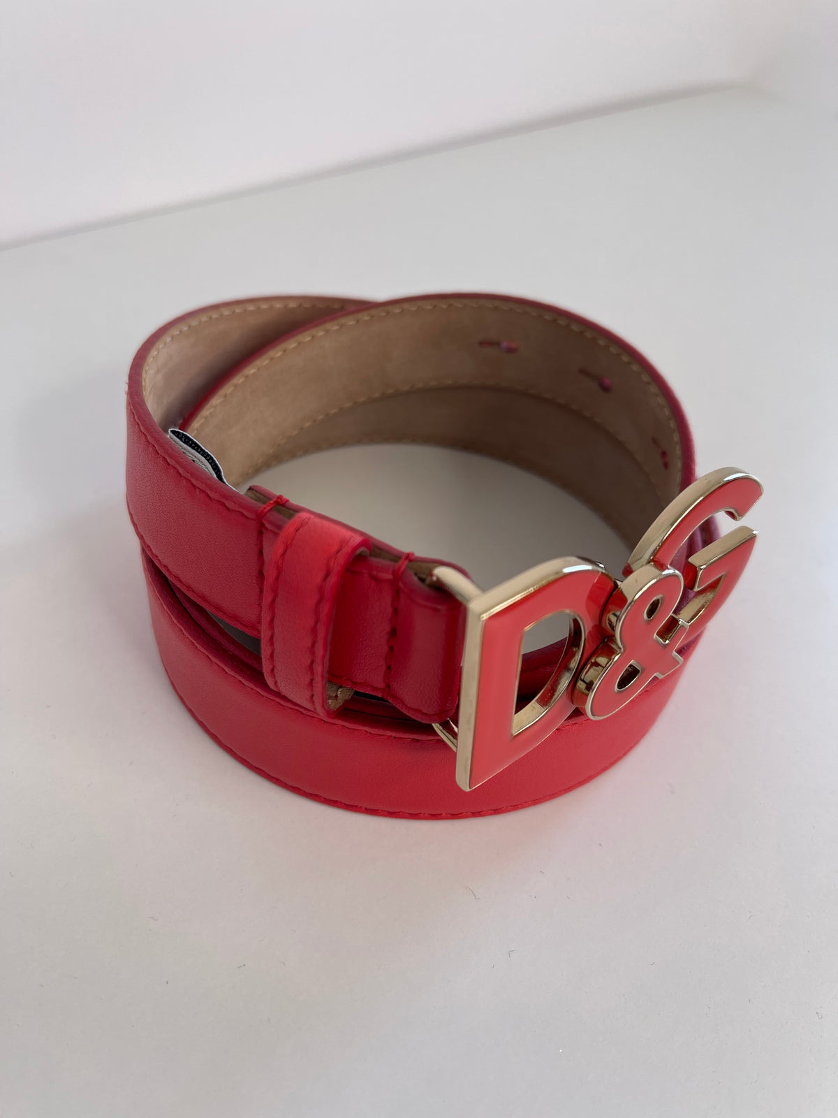 D&G Logo Buckle Belt in Red Leather