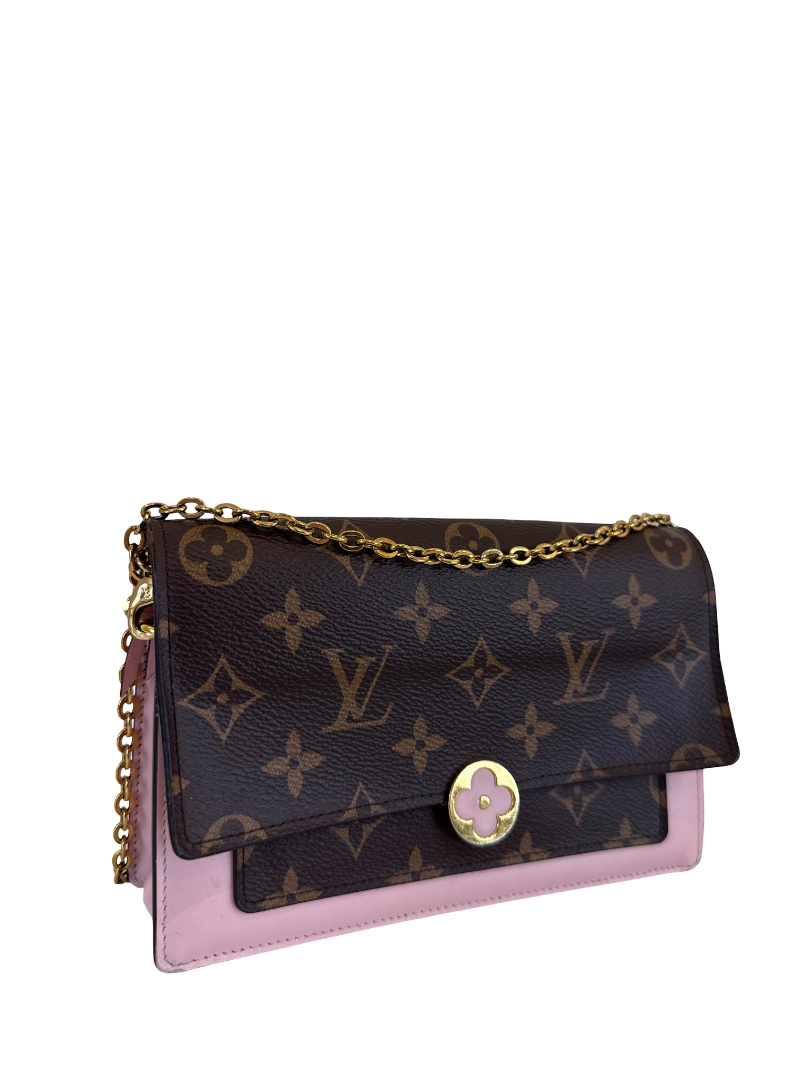Louis Vuitton Flore Monogram Canvas/Rose Ballerine Wallet on Chain