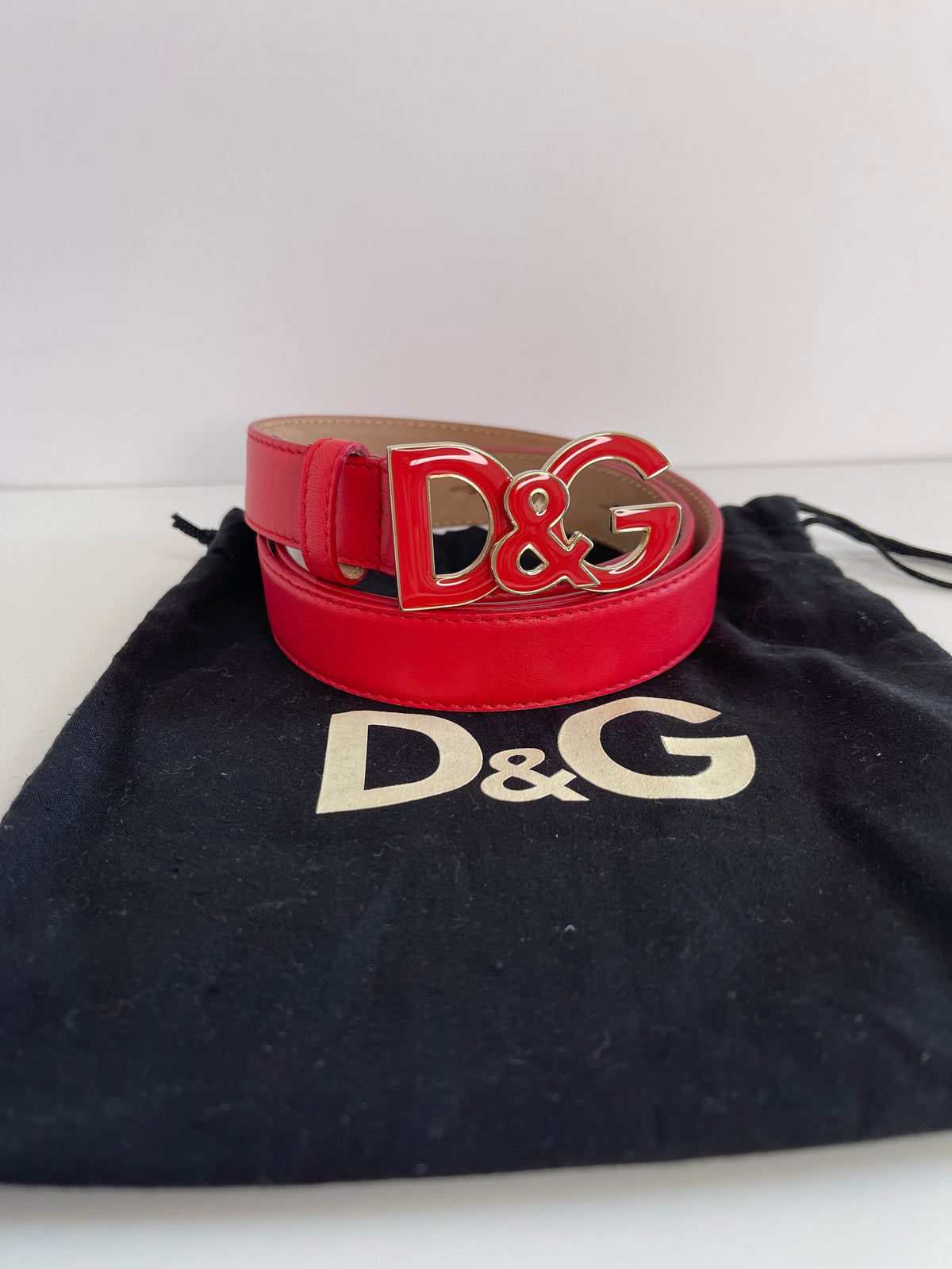 D&G Logo Buckle Belt in Red Leather