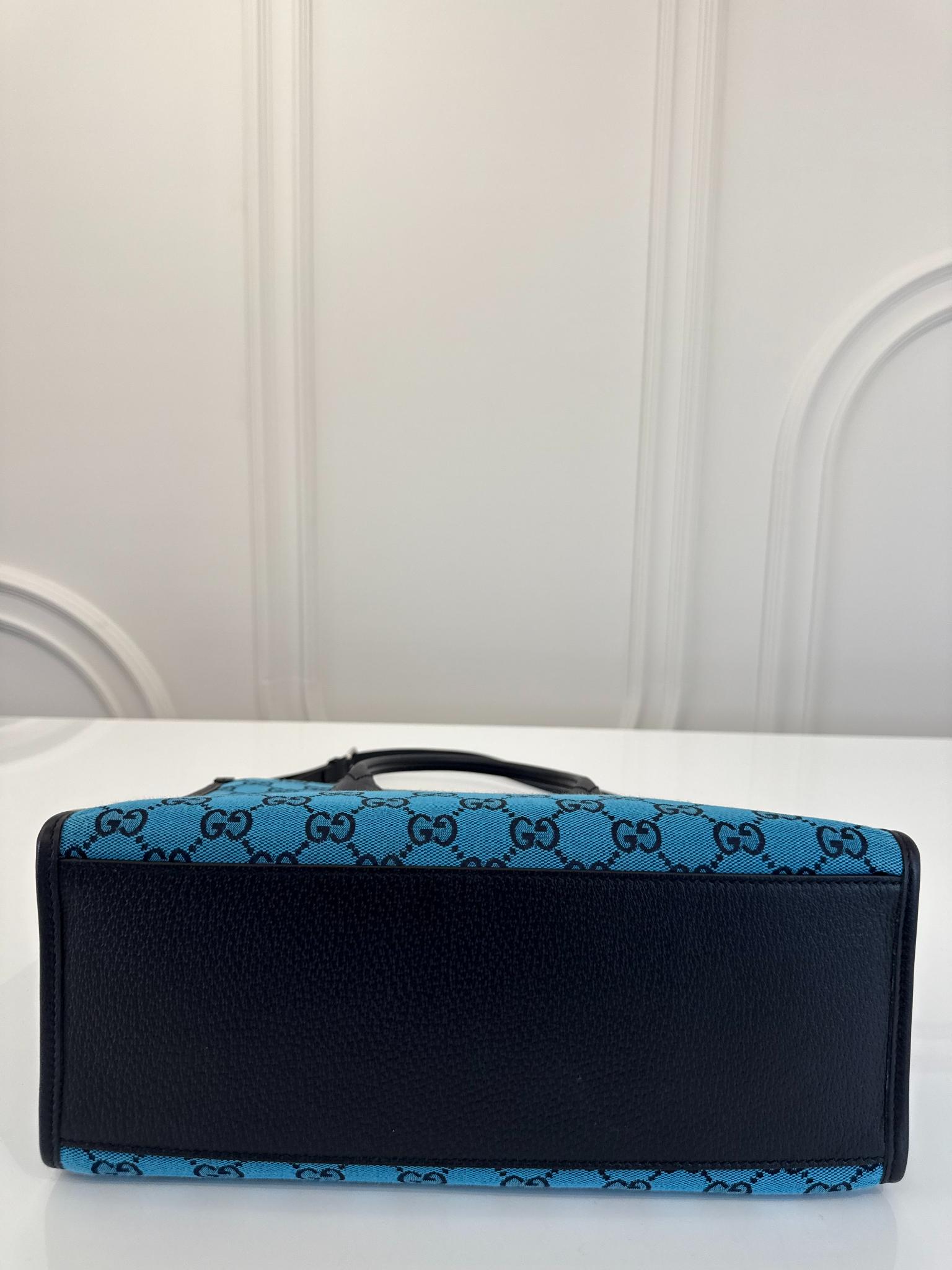 Gucci Monogram Blue GG Canvas/Calfskin Retro Tote Bag