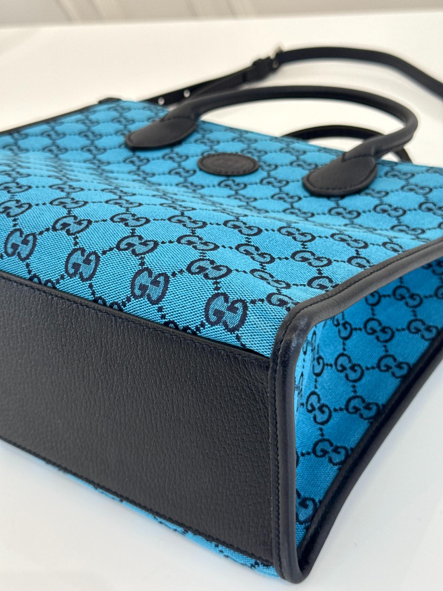 Gucci Monogram Blue GG Canvas/Calfskin Retro Tote Bag