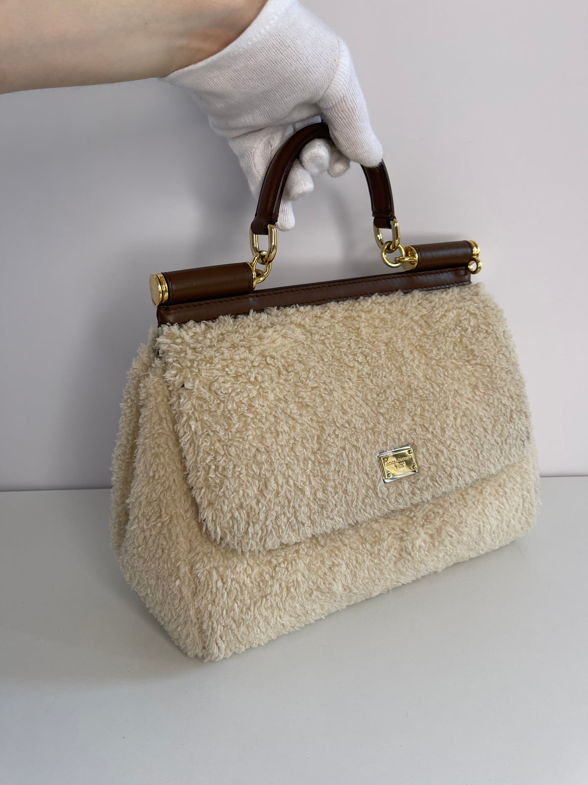 Dolce & Gabbana Large Sicily Faux Shearling Handbag