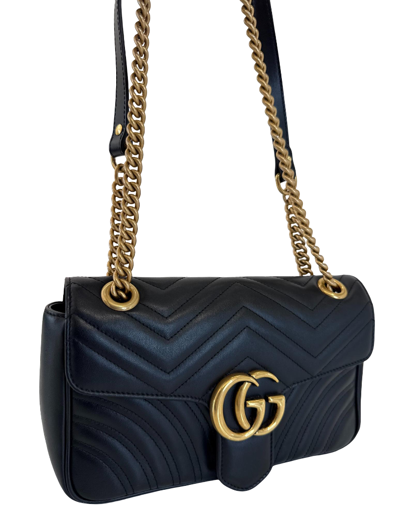Gucci GG Marmont Medium Matelassé Black Leather Shoulder Bag