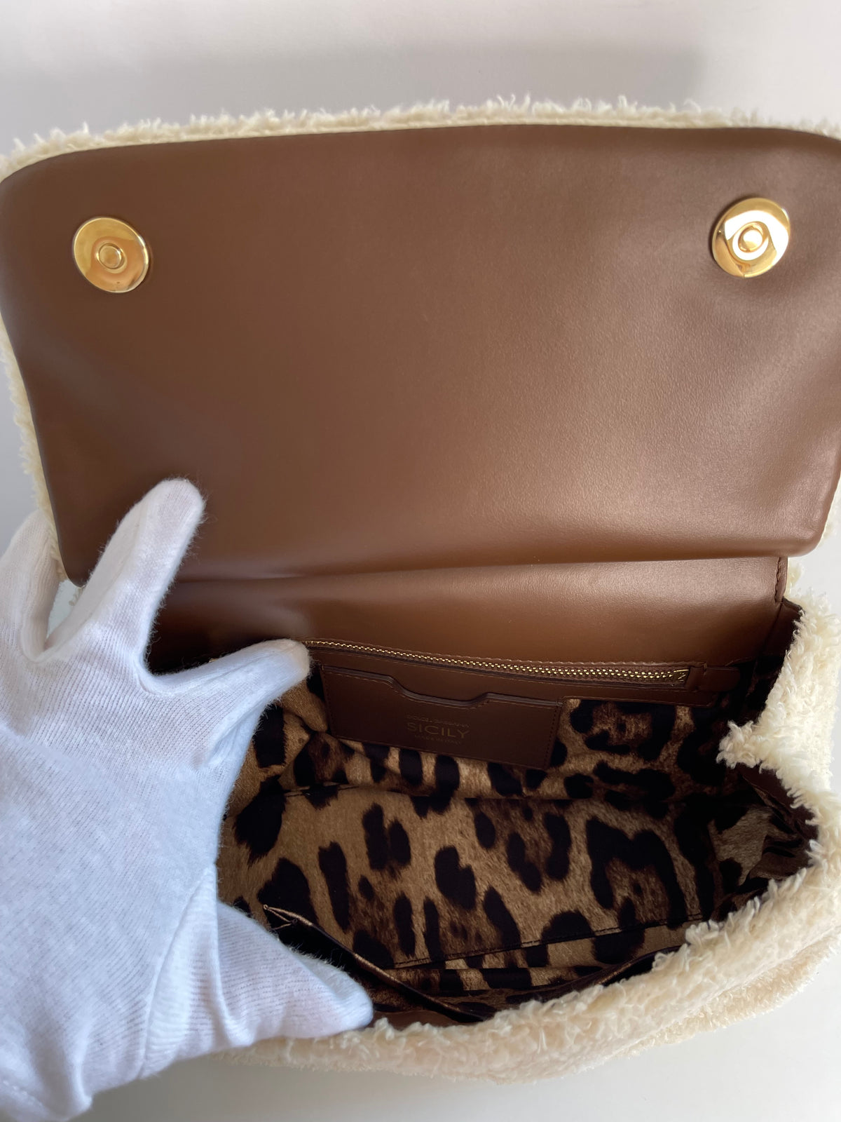 Dolce & Gabbana Large Sicily Faux Shearling Handbag