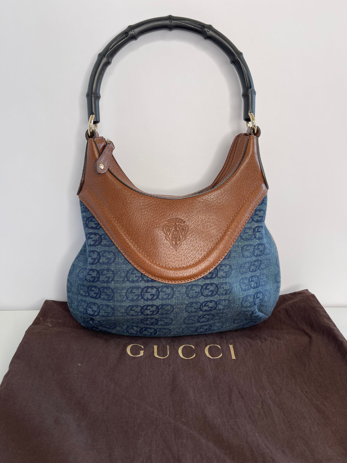 Gucci Denim Hysteria Crest Small Hobo Bag