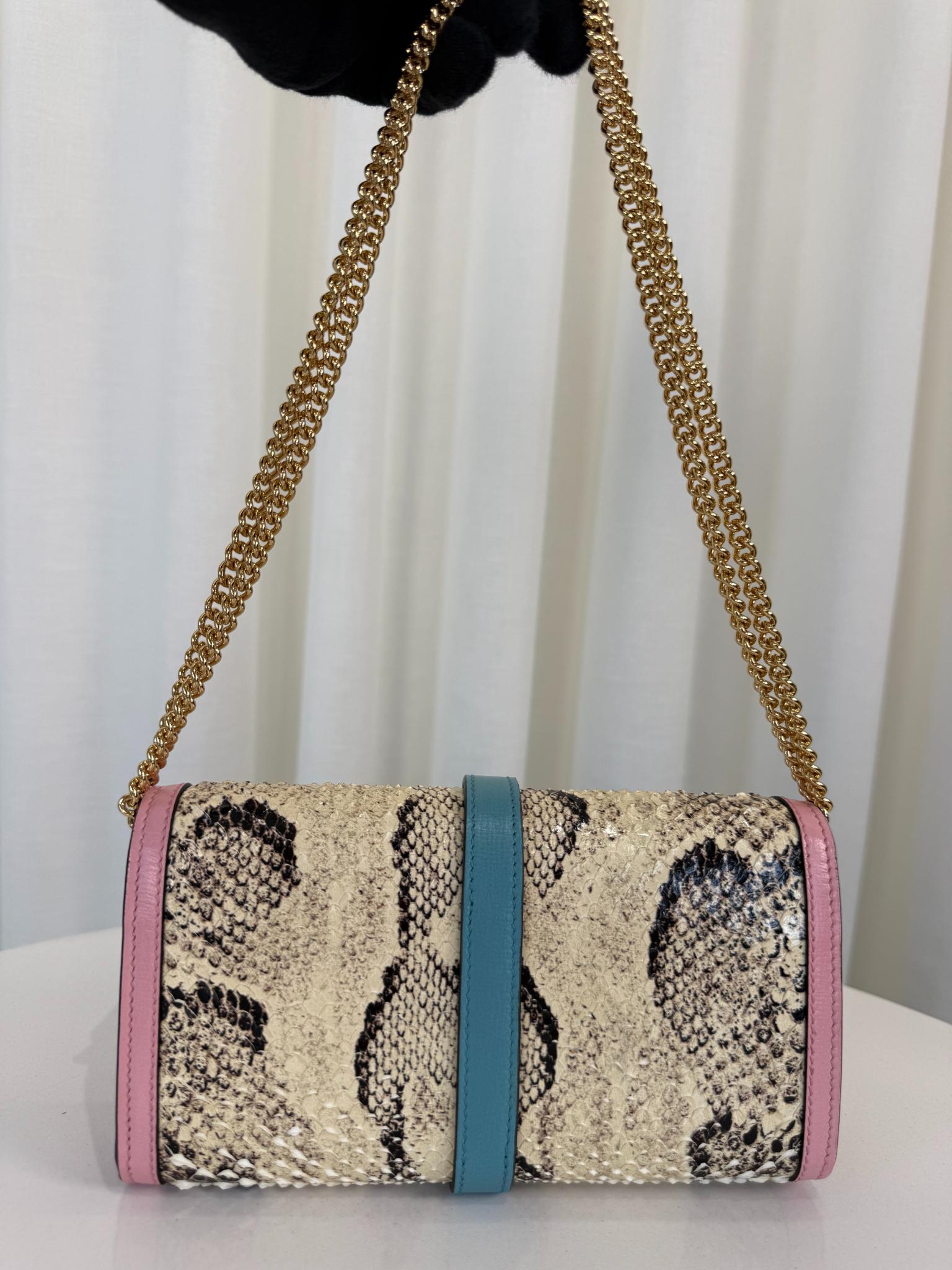 Gucci Jackie Limited Edition 1961 Pink/Multicolor Python Piston Lock Wallet on Chain